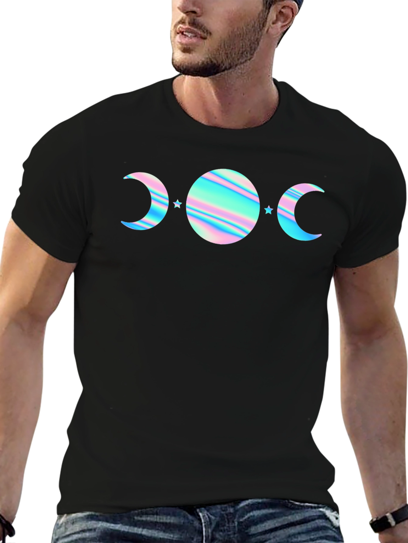 Holographic Moon Phase T-Shirt - Black