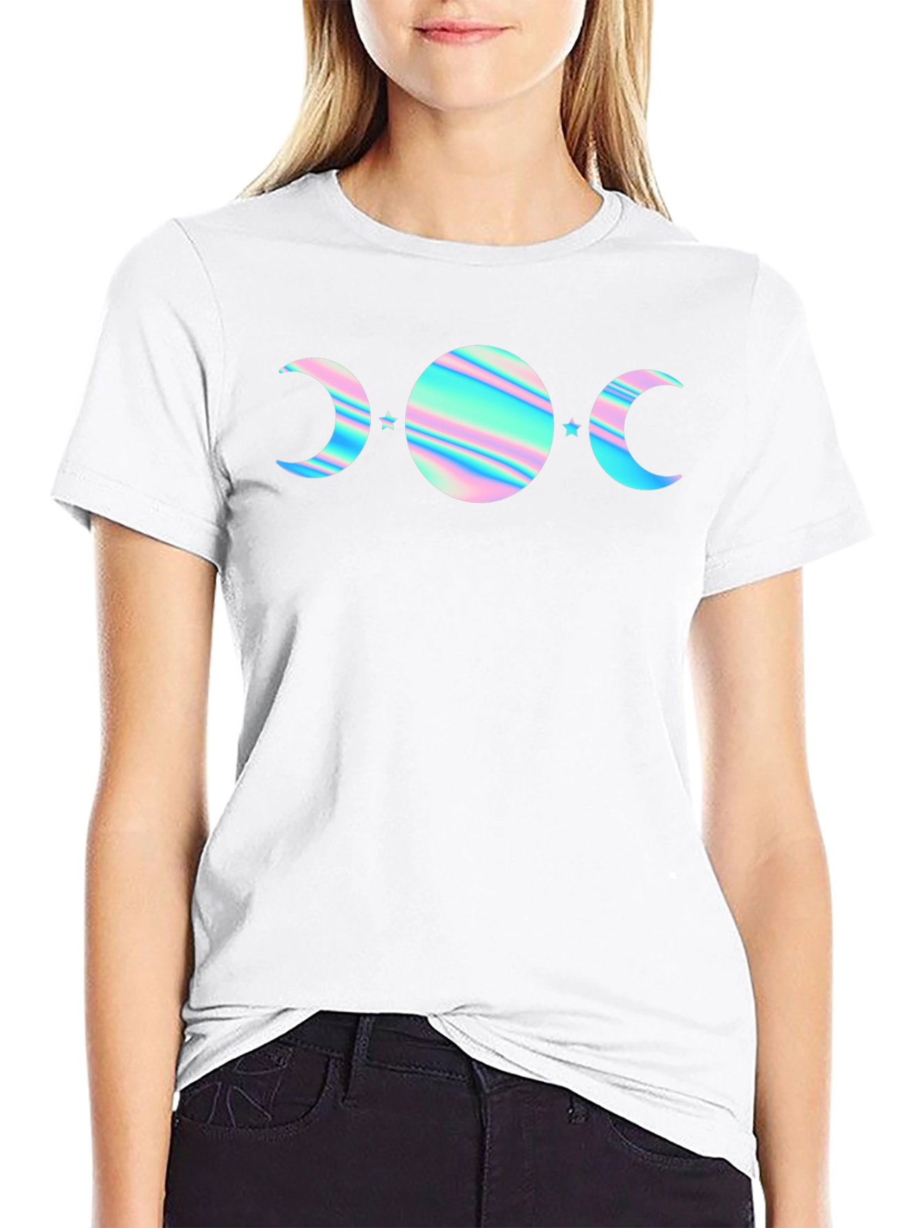Holographic Moon Phase T-Shirt - Black