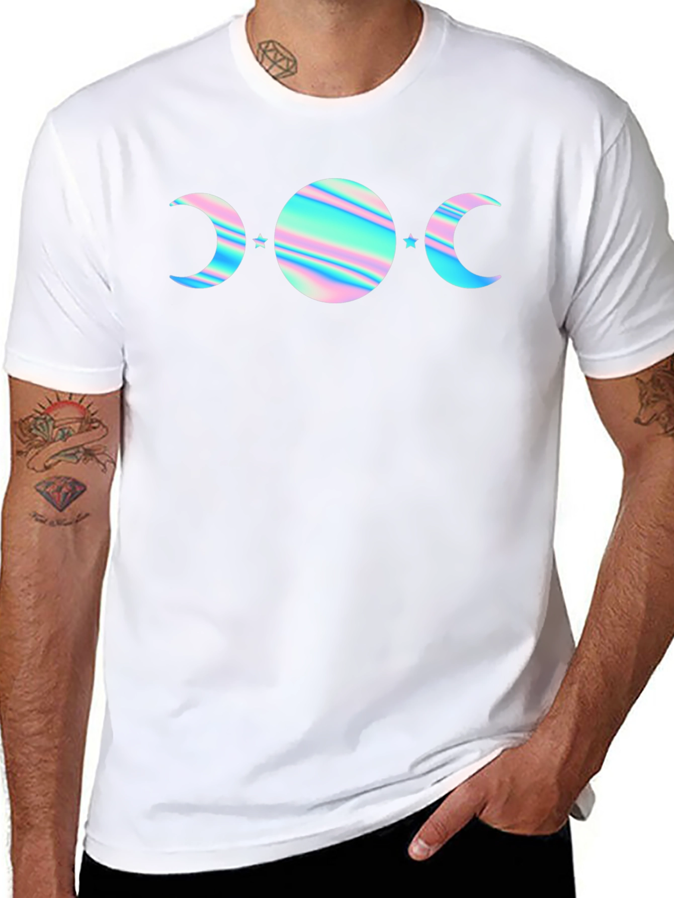 Holographic Moon Phase T-Shirt - Black