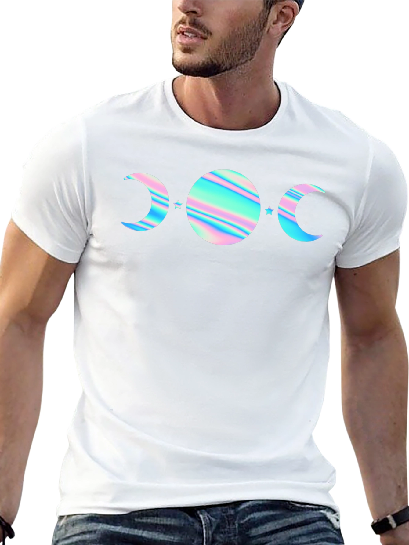 Holographic Moon Phase T-Shirt - Black