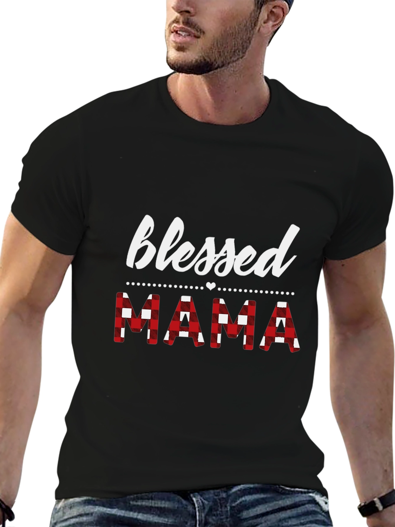 Blessed Mama Red Plaid Graphic T-Shirt