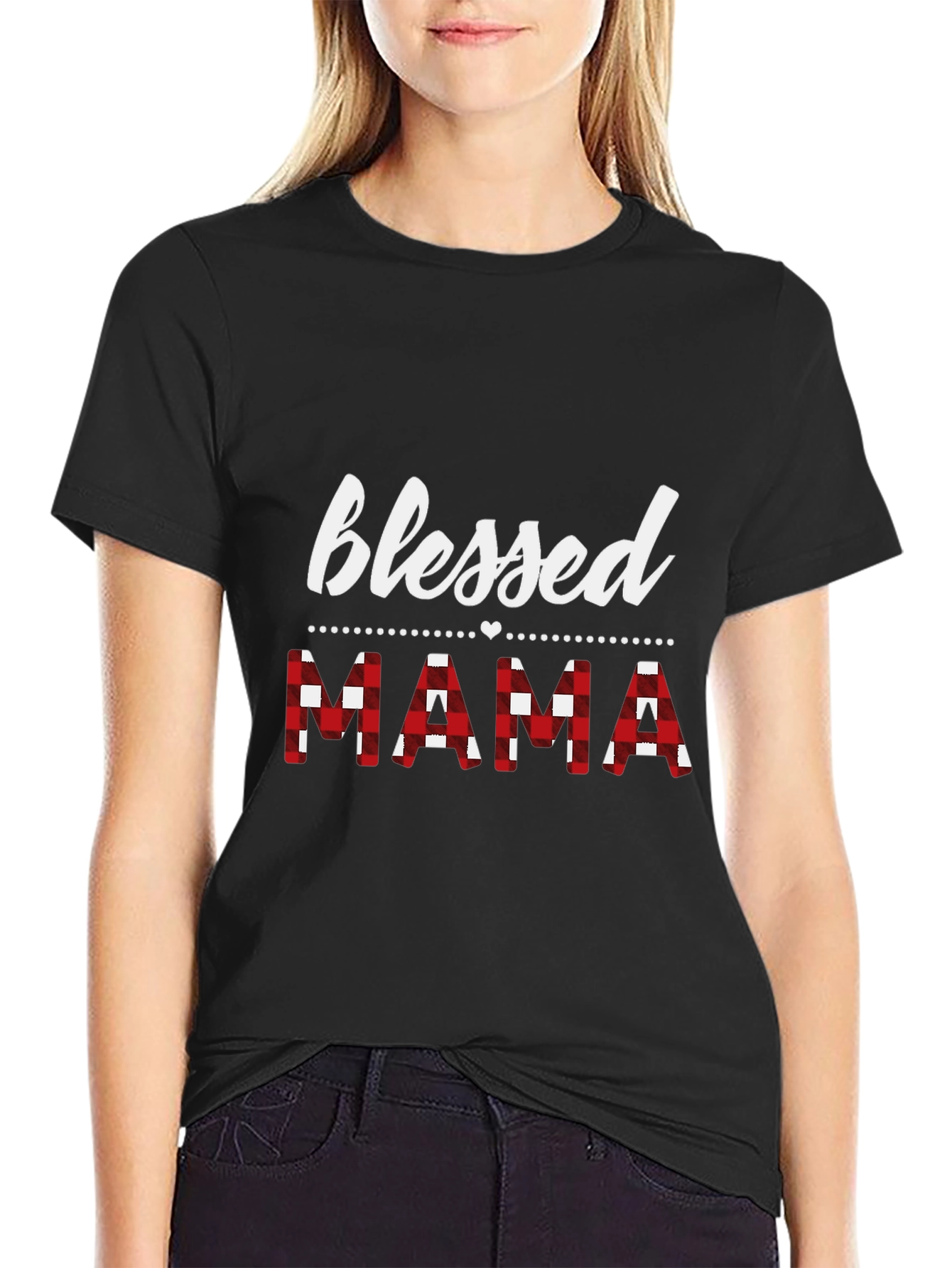 Blessed Mama Red Plaid Graphic T-Shirt