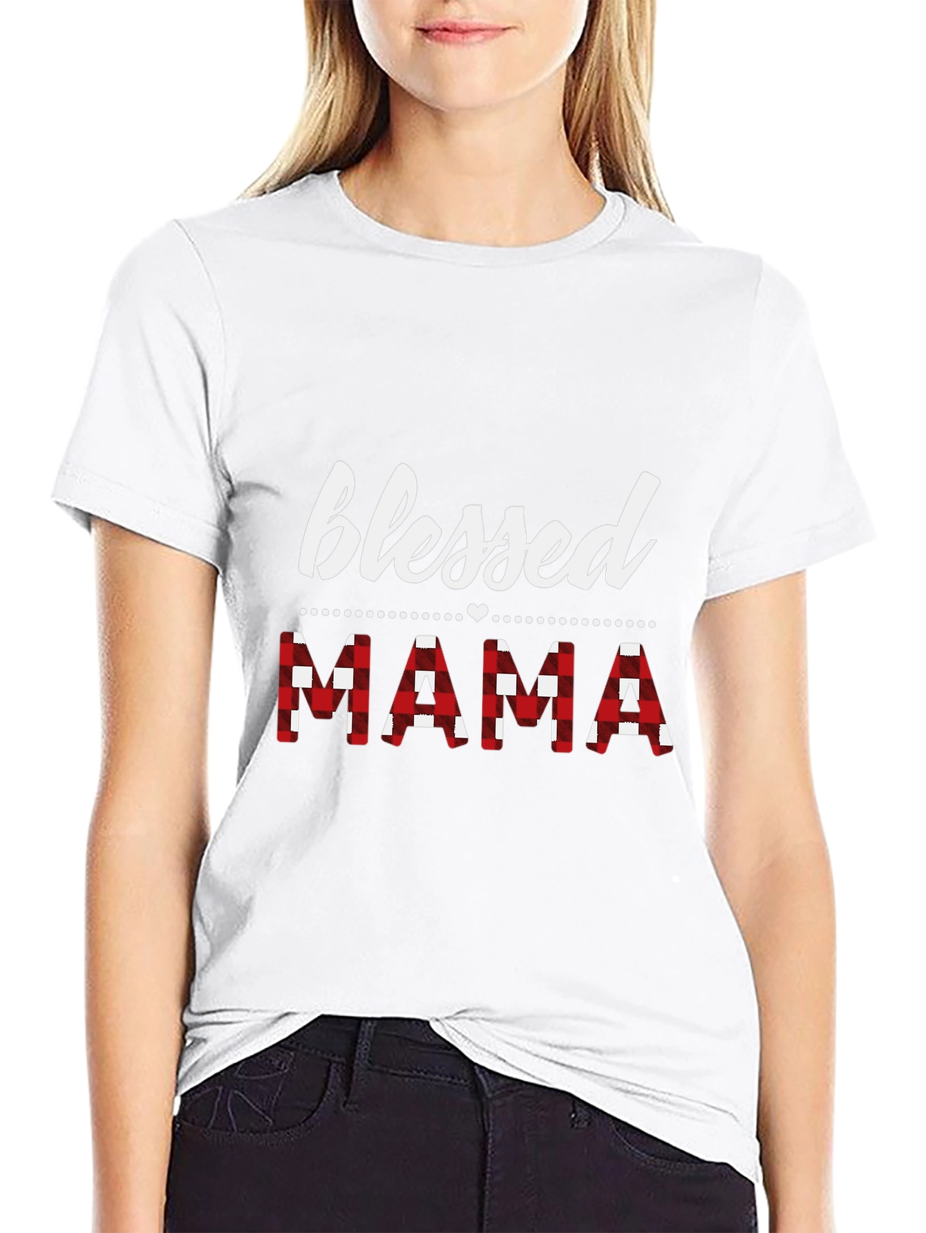 Blessed Mama Red Plaid Graphic T-Shirt