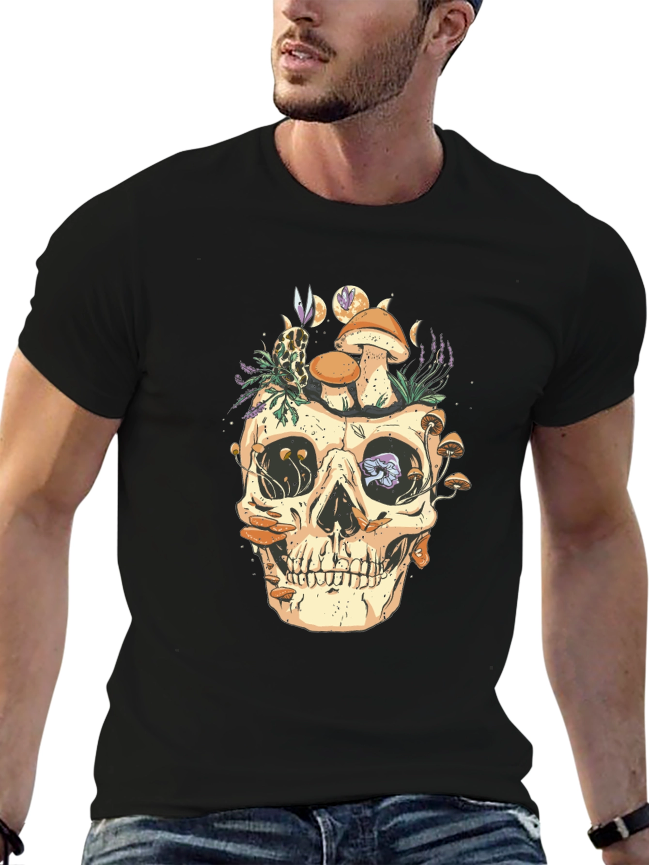 Skull & Mushroom Graphic Tee - Unique Design