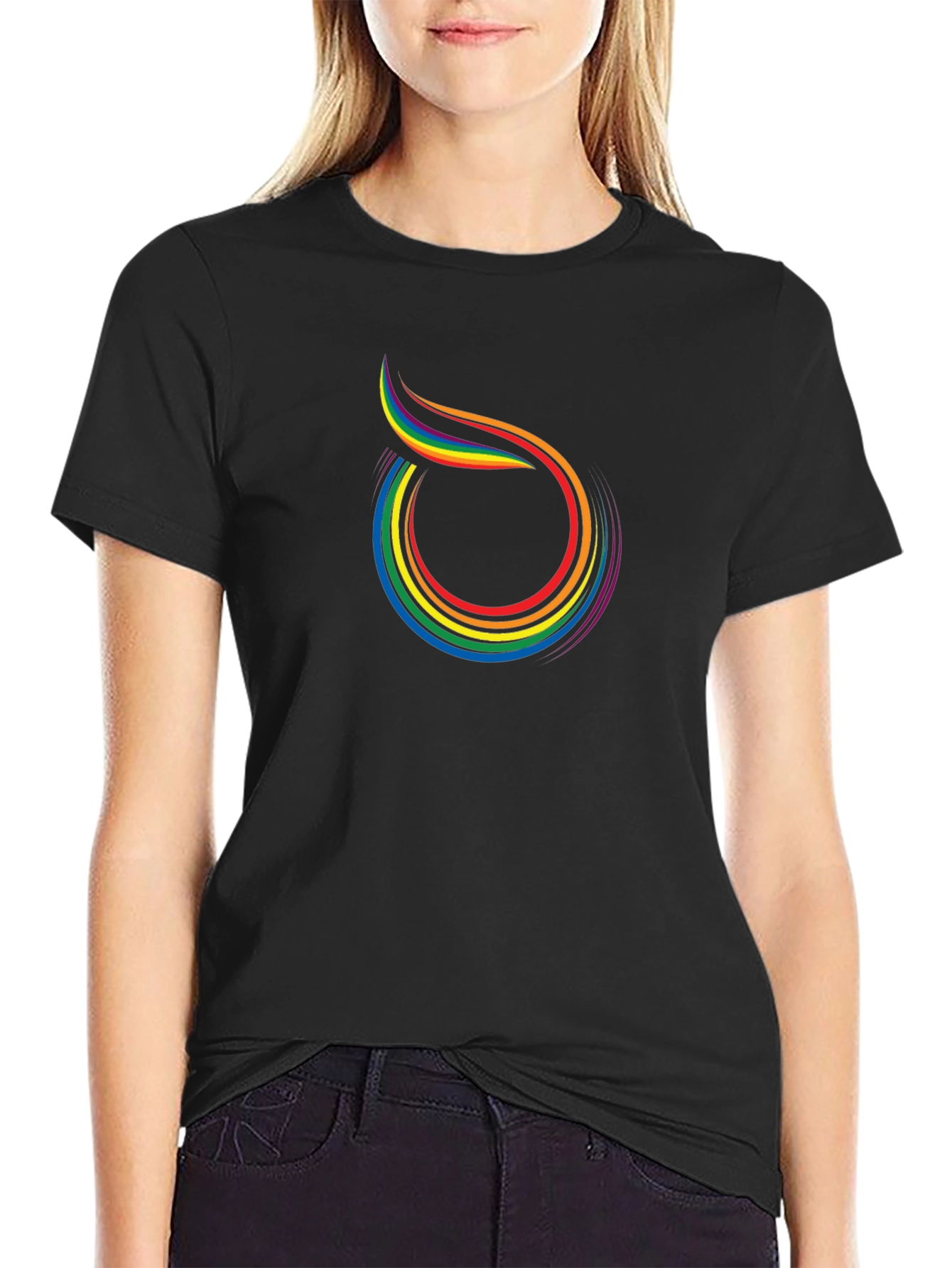 Rainbow Swirl Graphic Tee - Black Cotton Blend