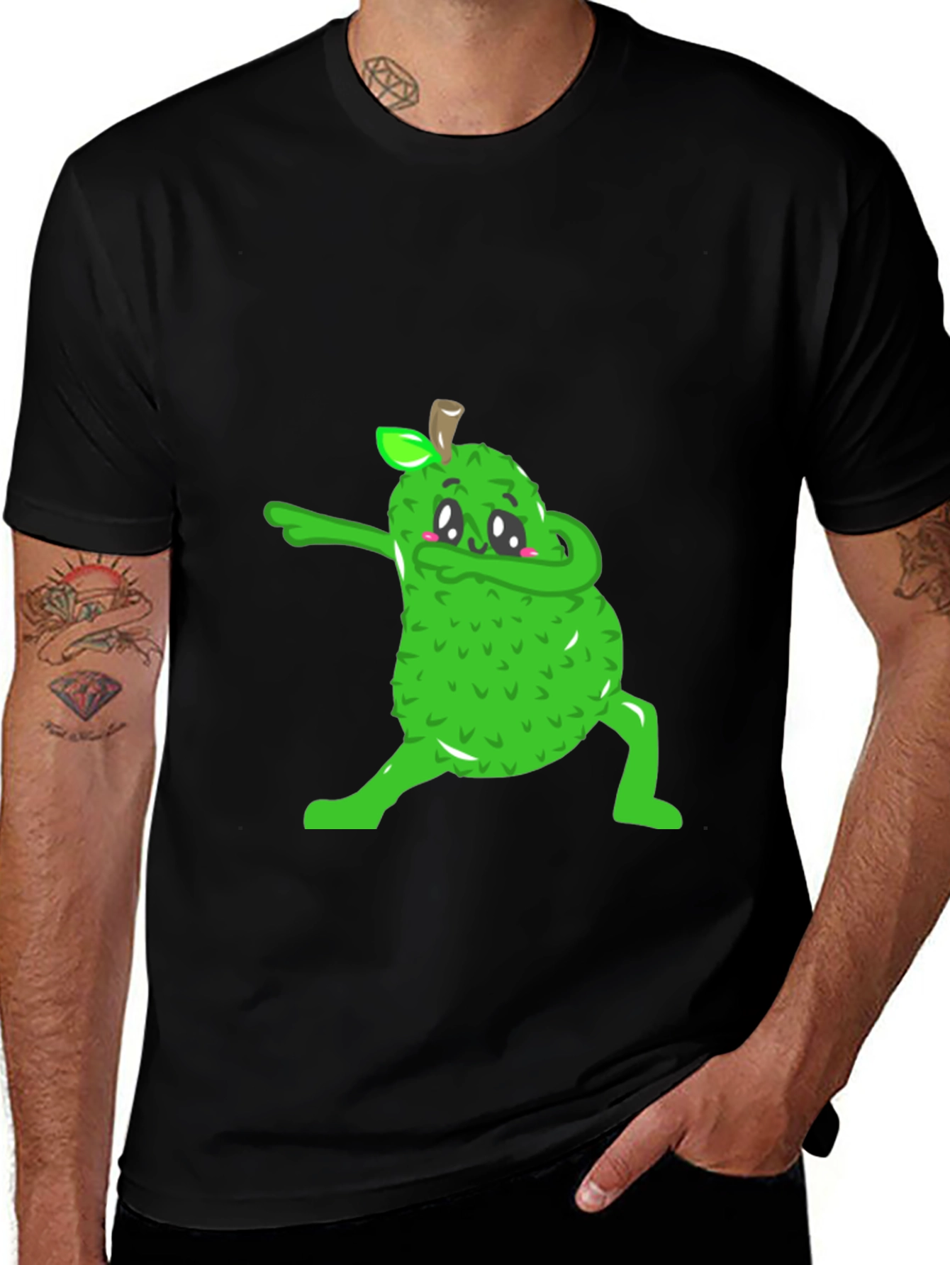 Dabbing Jackfruit Graphic Tee - Trendy Black T-Shirt