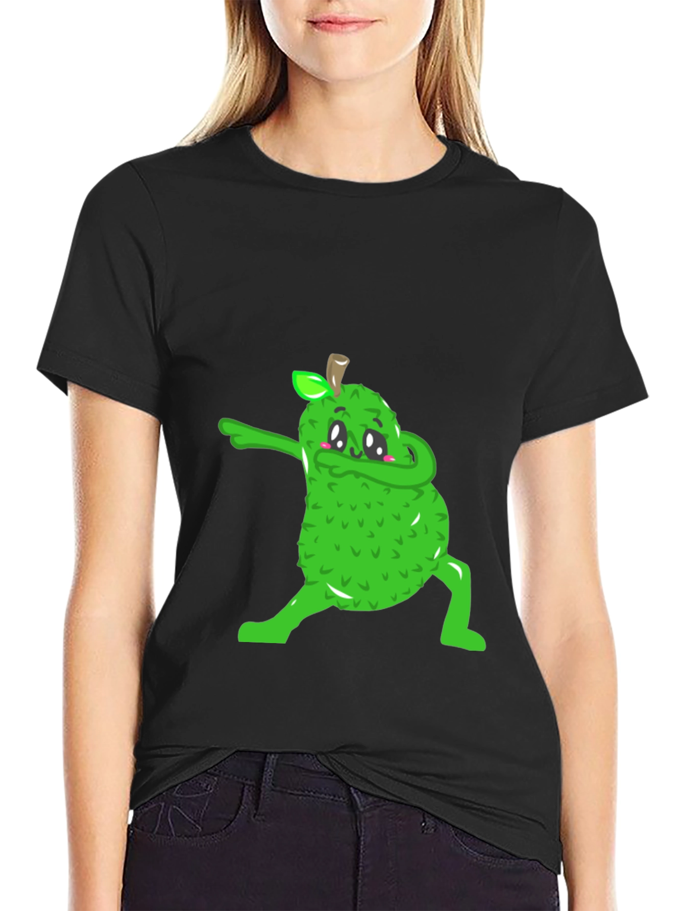 Dabbing Jackfruit Graphic Tee - Trendy Black T-Shirt