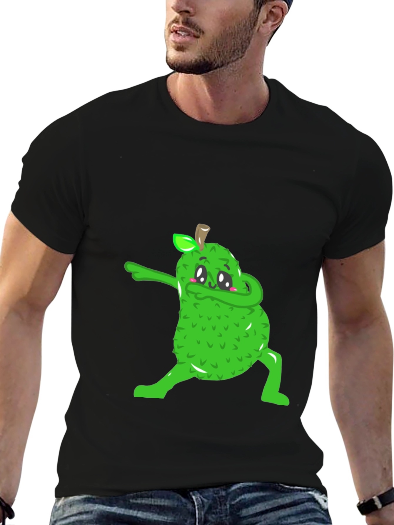 Dabbing Jackfruit Graphic Tee - Trendy Black T-Shirt