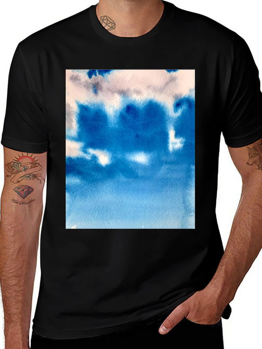 Watercolor Blue Pattern Black T-Shirt