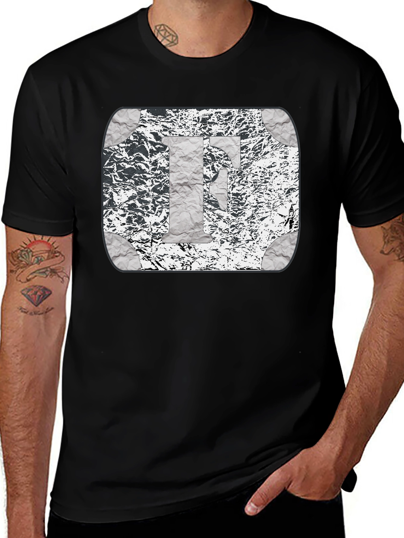 Foil Letter F Graphic Print Black T-Shirt