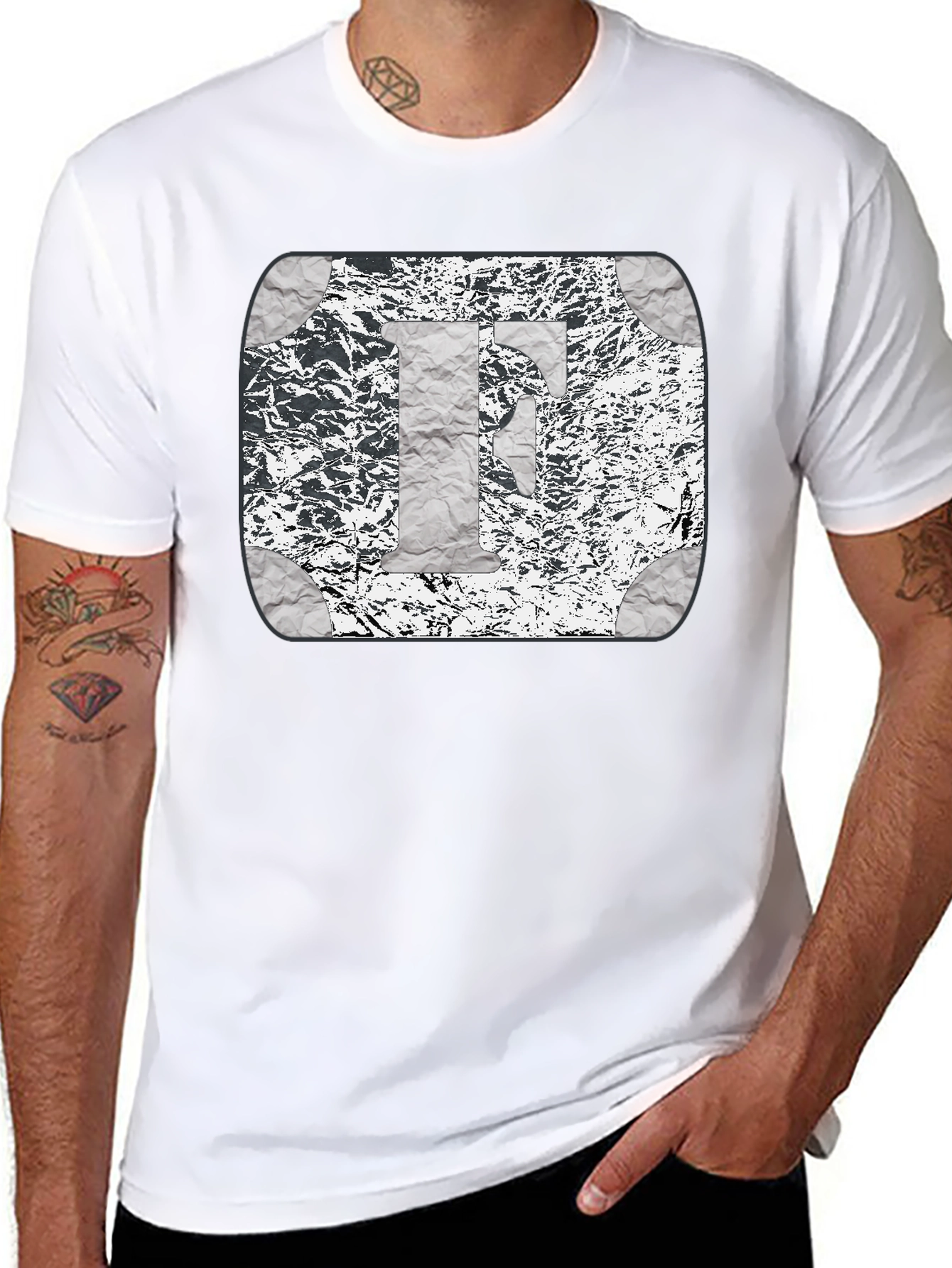 Foil Letter F Graphic Print Black T-Shirt