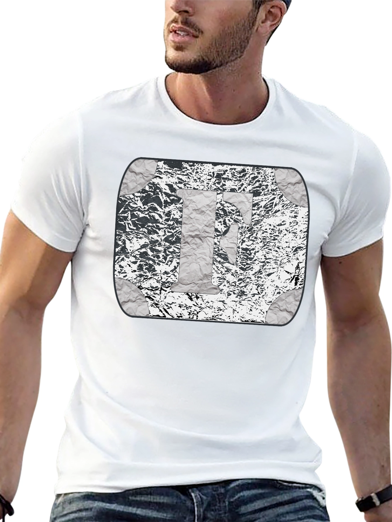 Foil Letter F Graphic Print Black T-Shirt