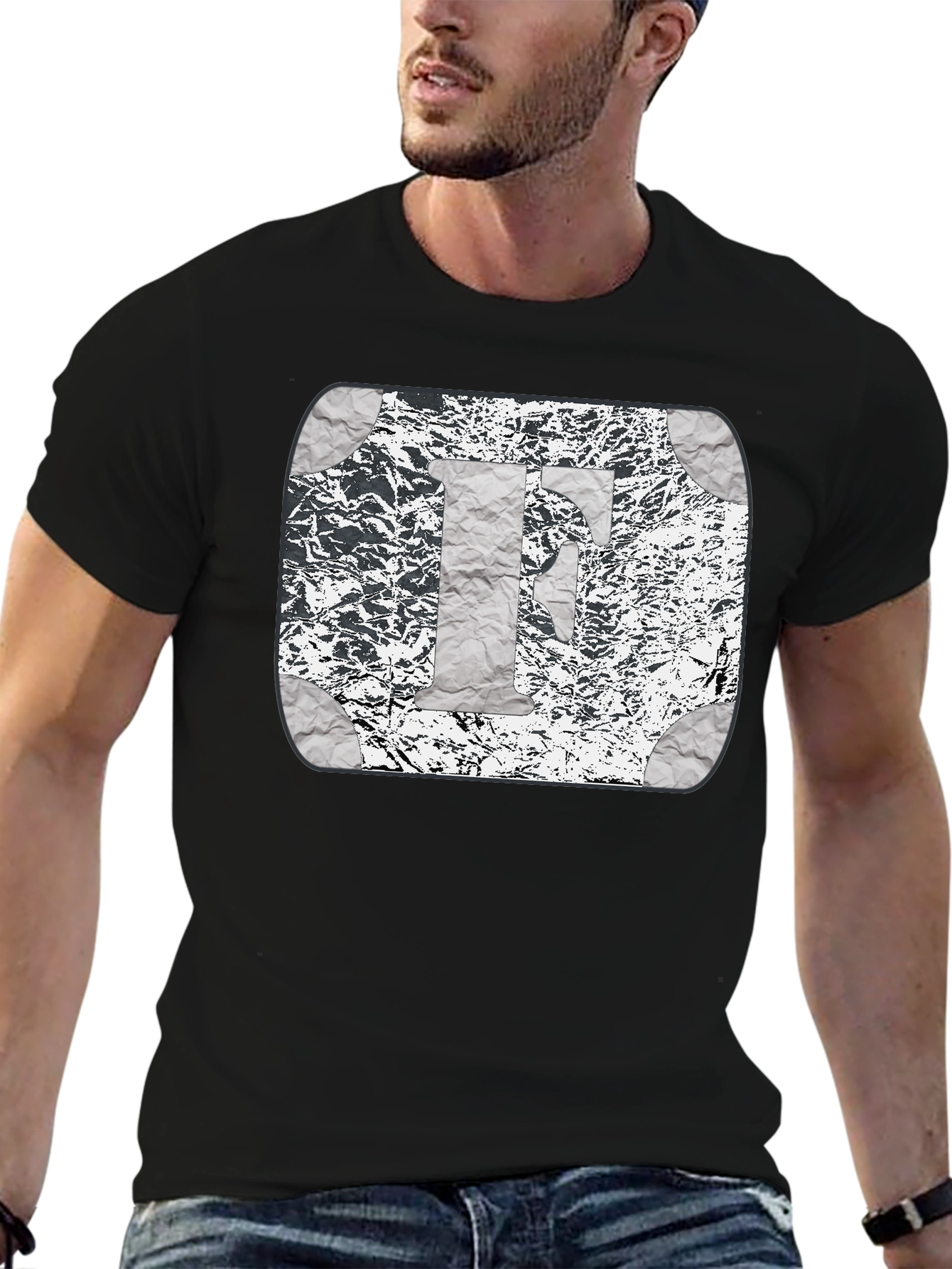Foil Letter F Graphic Print Black T-Shirt