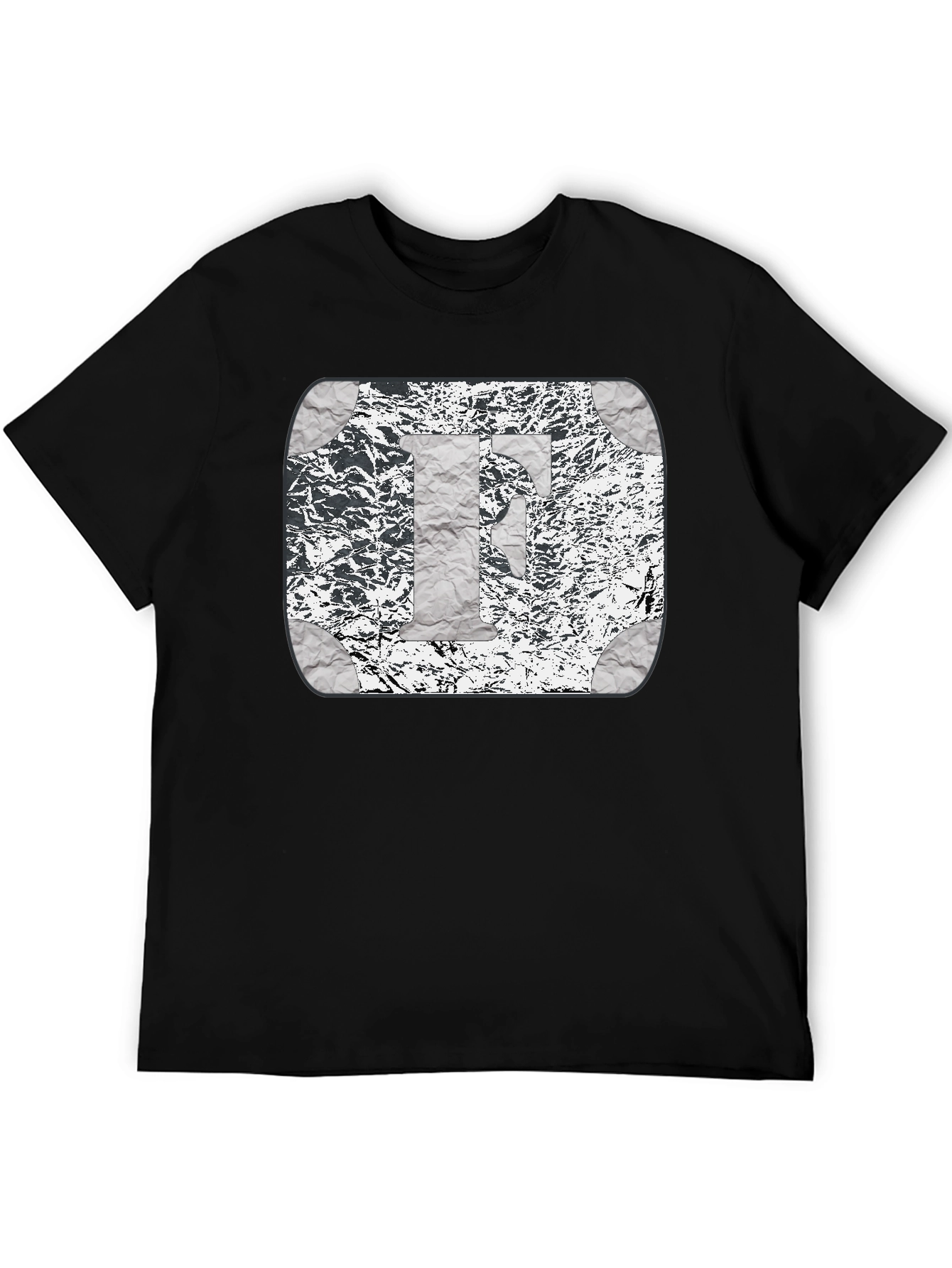 Foil Letter F Graphic Print Black T-Shirt