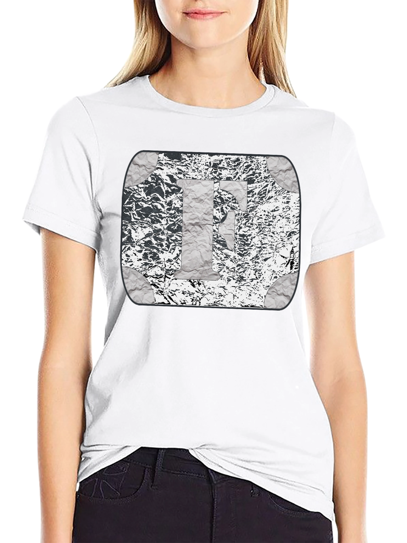 Foil Letter F Graphic Print Black T-Shirt