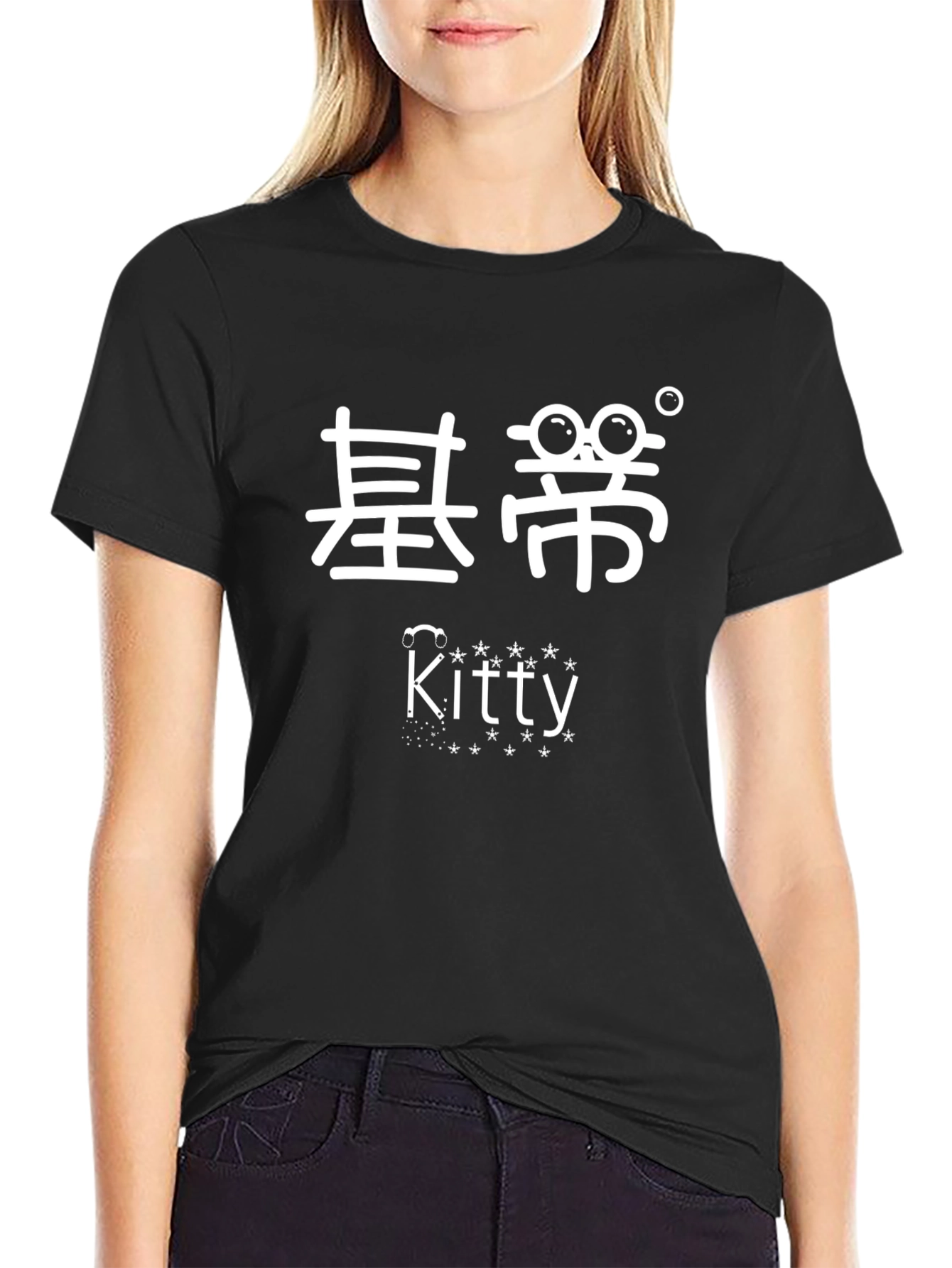 Novelty Graphic Tee -  Kitty & Asian Characters