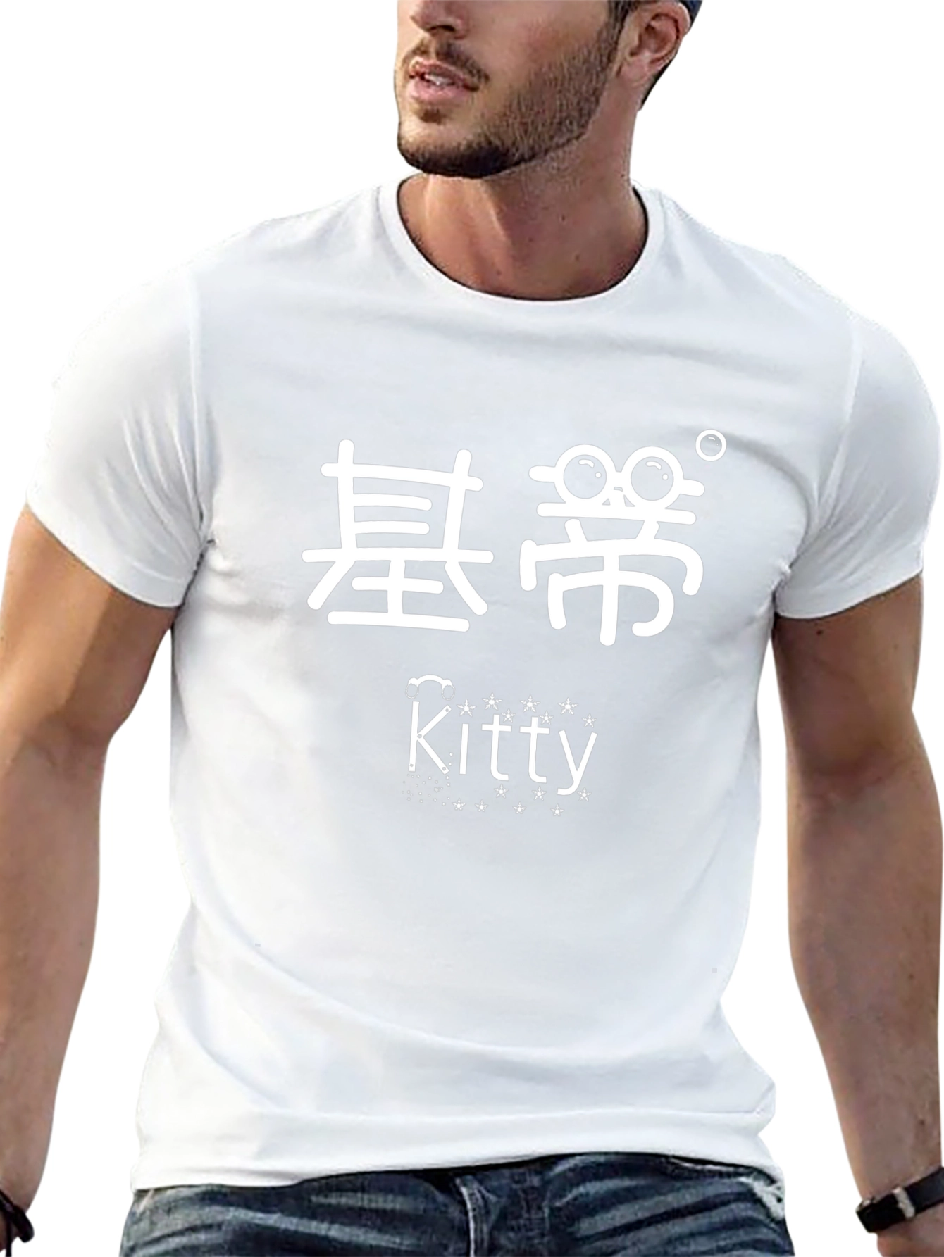 Novelty Graphic Tee -  Kitty & Asian Characters