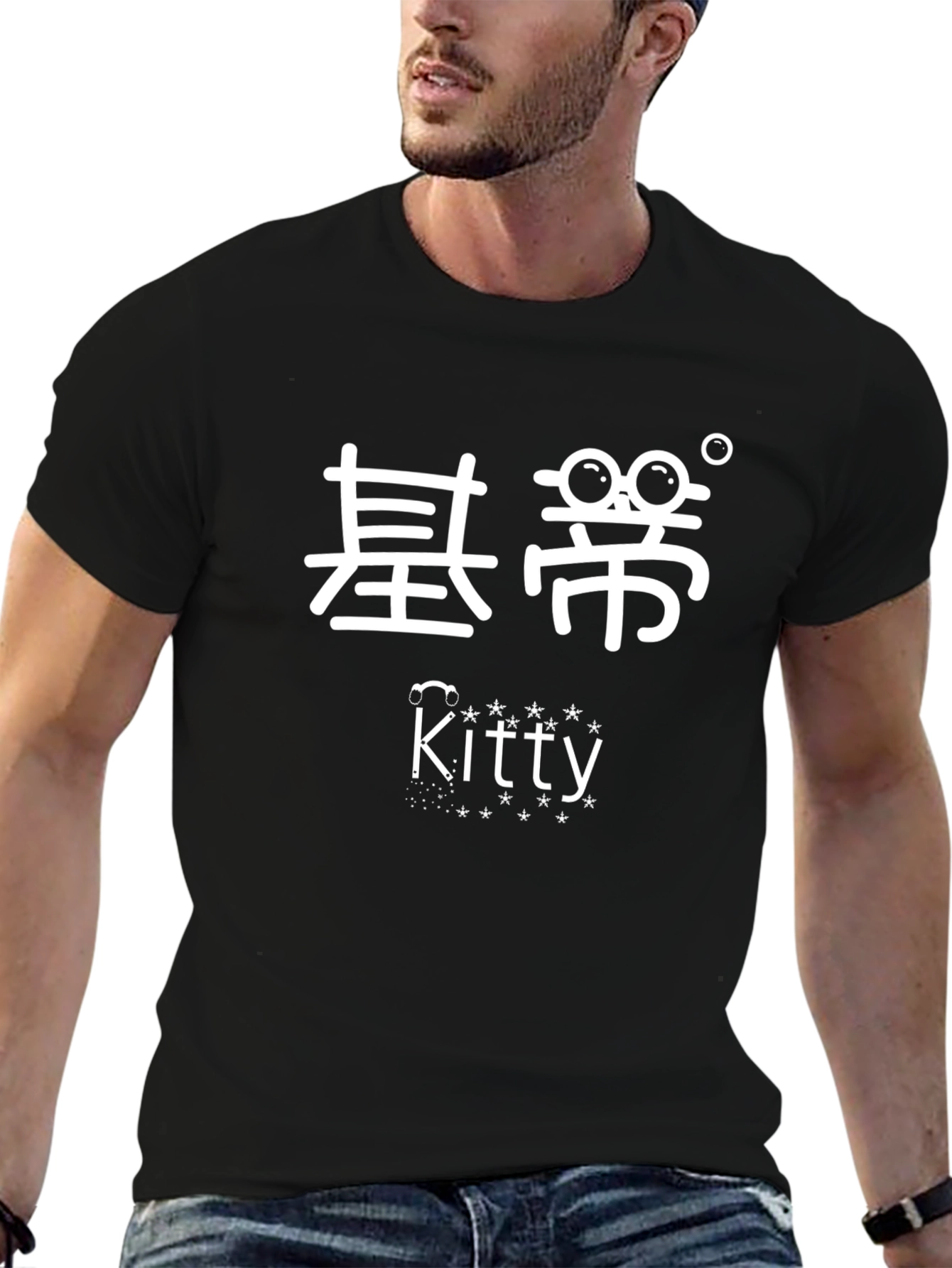 Novelty Graphic Tee -  Kitty & Asian Characters