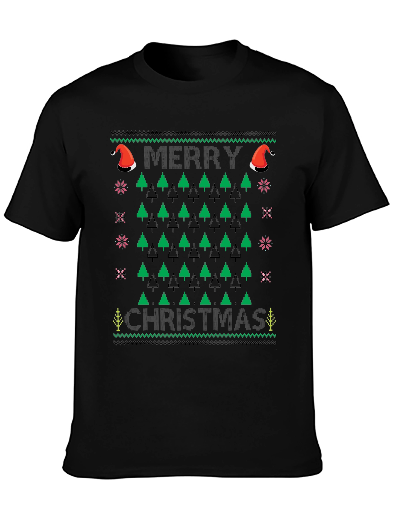 Ugly Christmas Sweater T-Shirt - Merry Christmas Tree Design