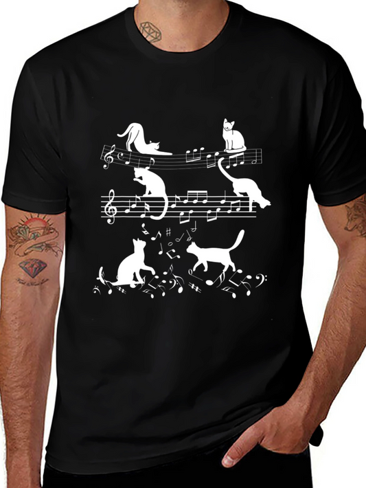 Cat Music Notes T-Shirt - Musician Kitten Tee