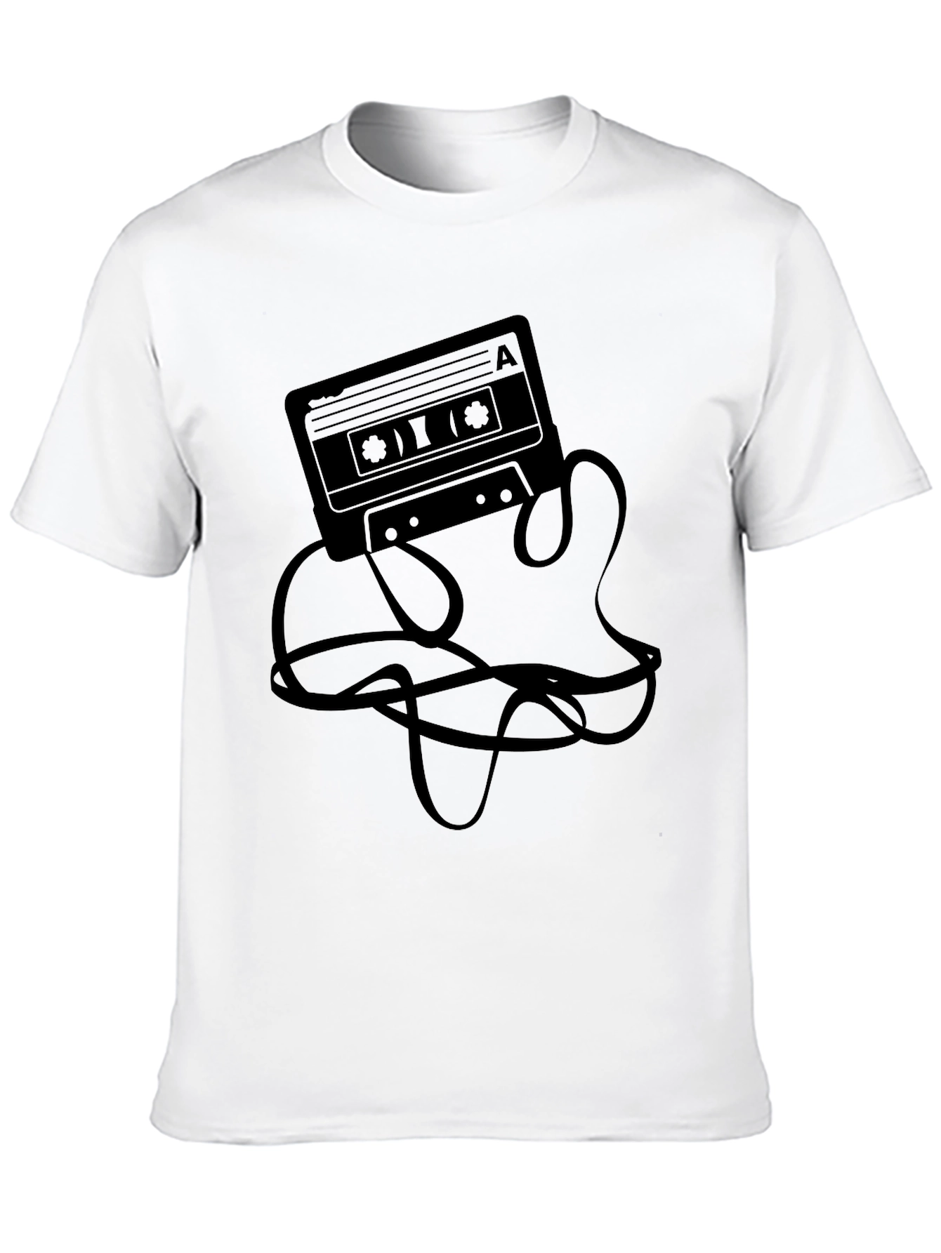 Retro Cassette Tape Graphic Tee - Black Casual T-Shirt
