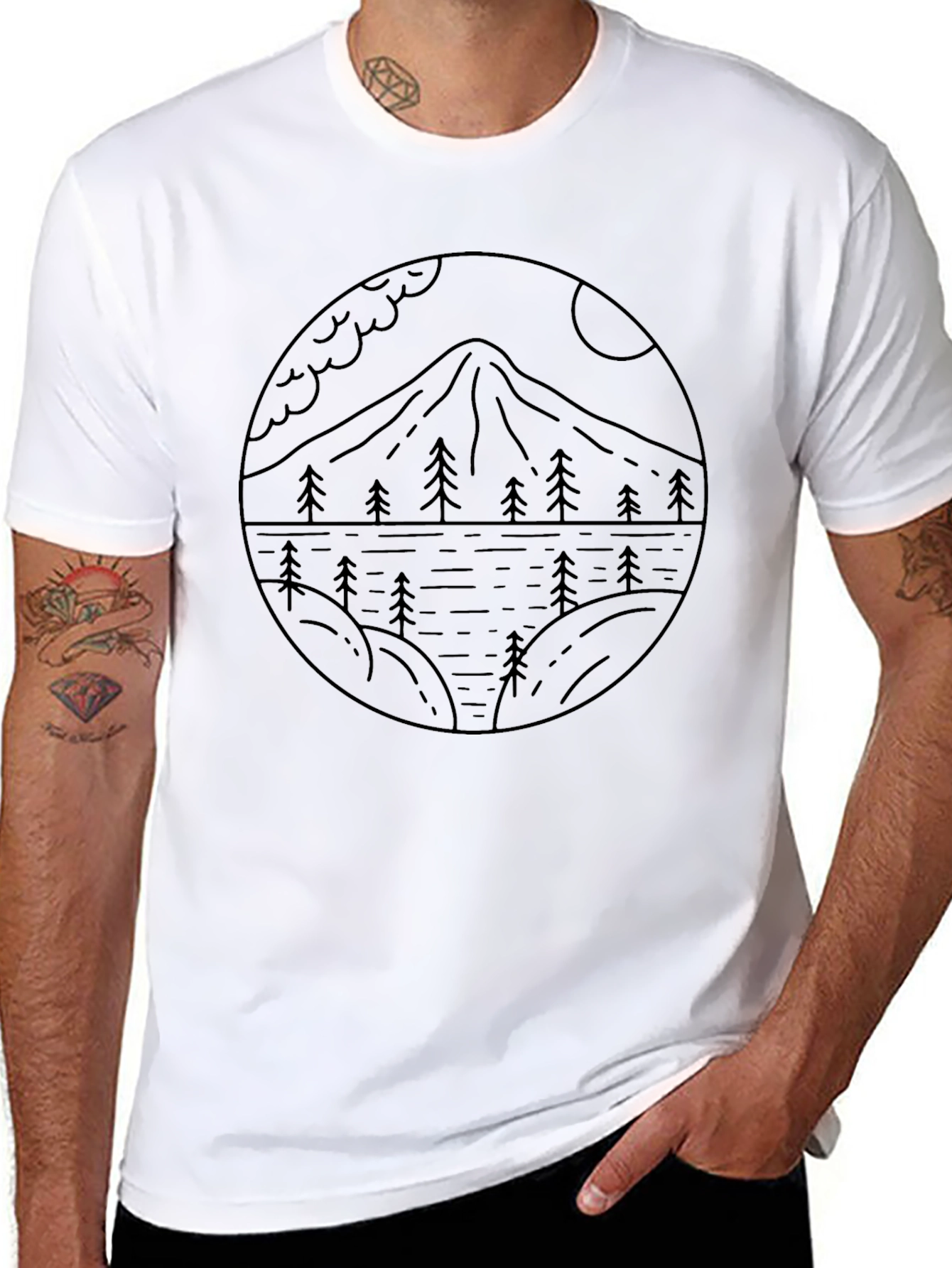 Nature Line Art Graphic T-Shirt
