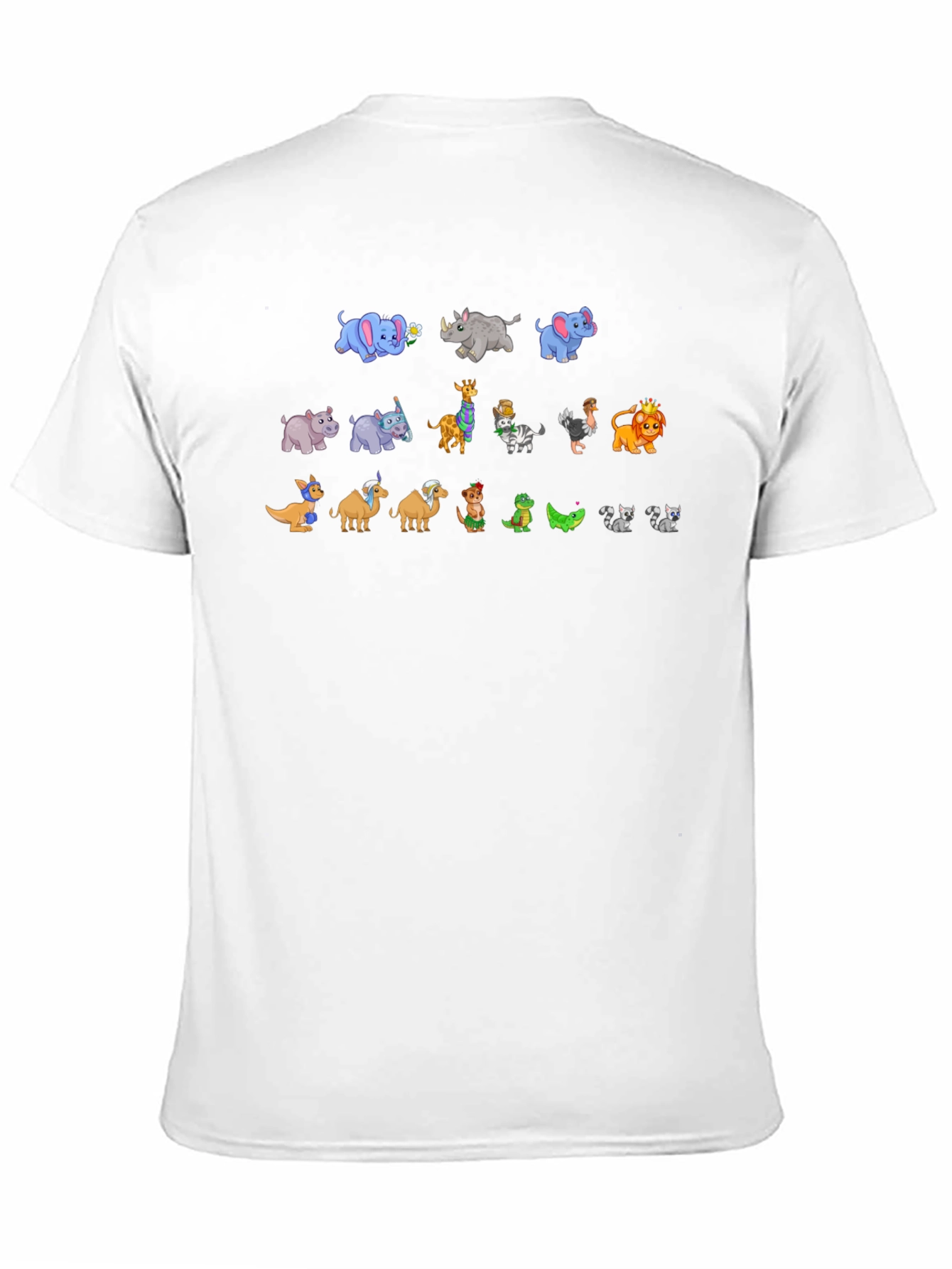 Zoo Animal Cartoon Print Black T-Shirt