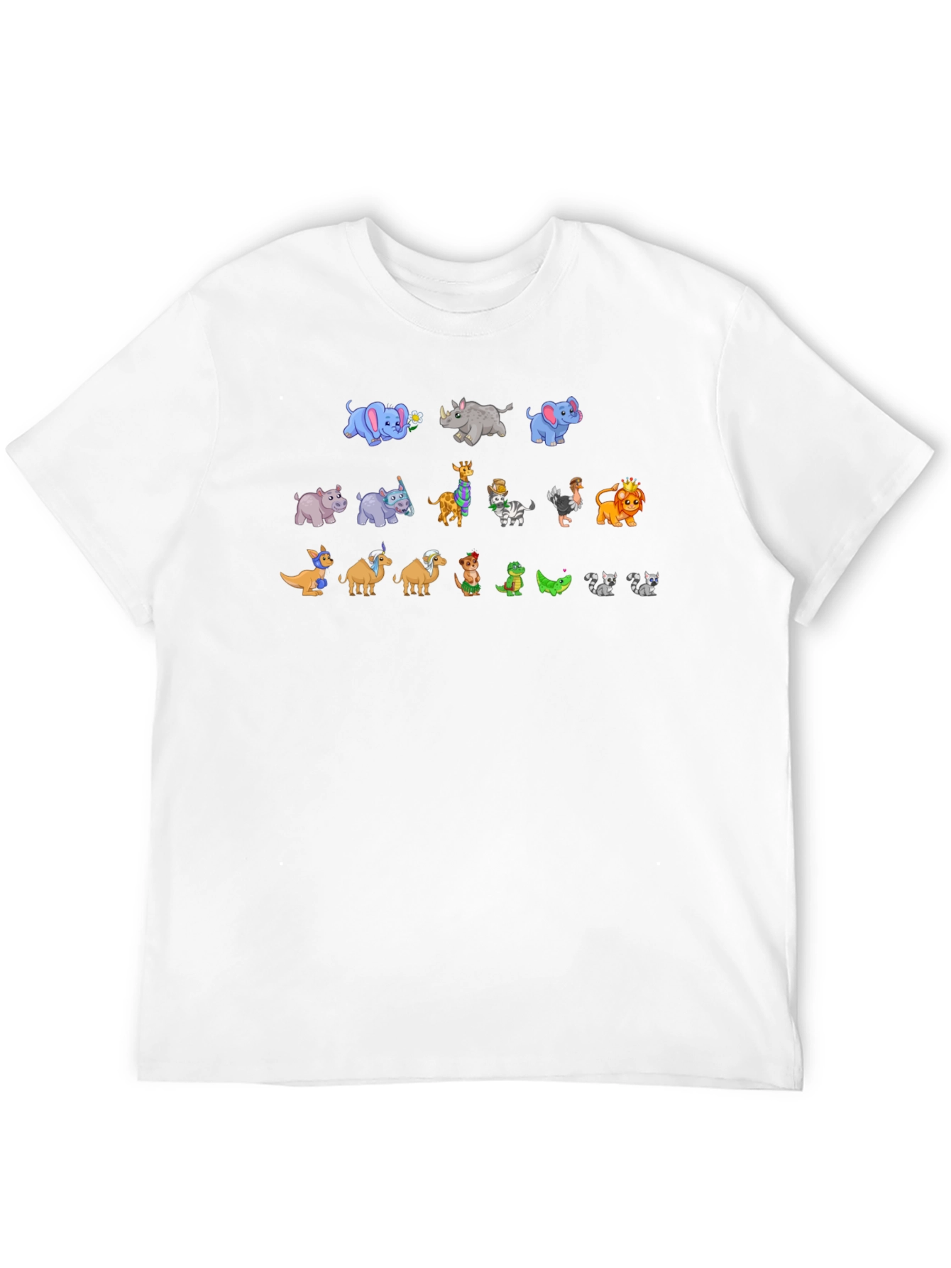 Zoo Animal Cartoon Print Black T-Shirt