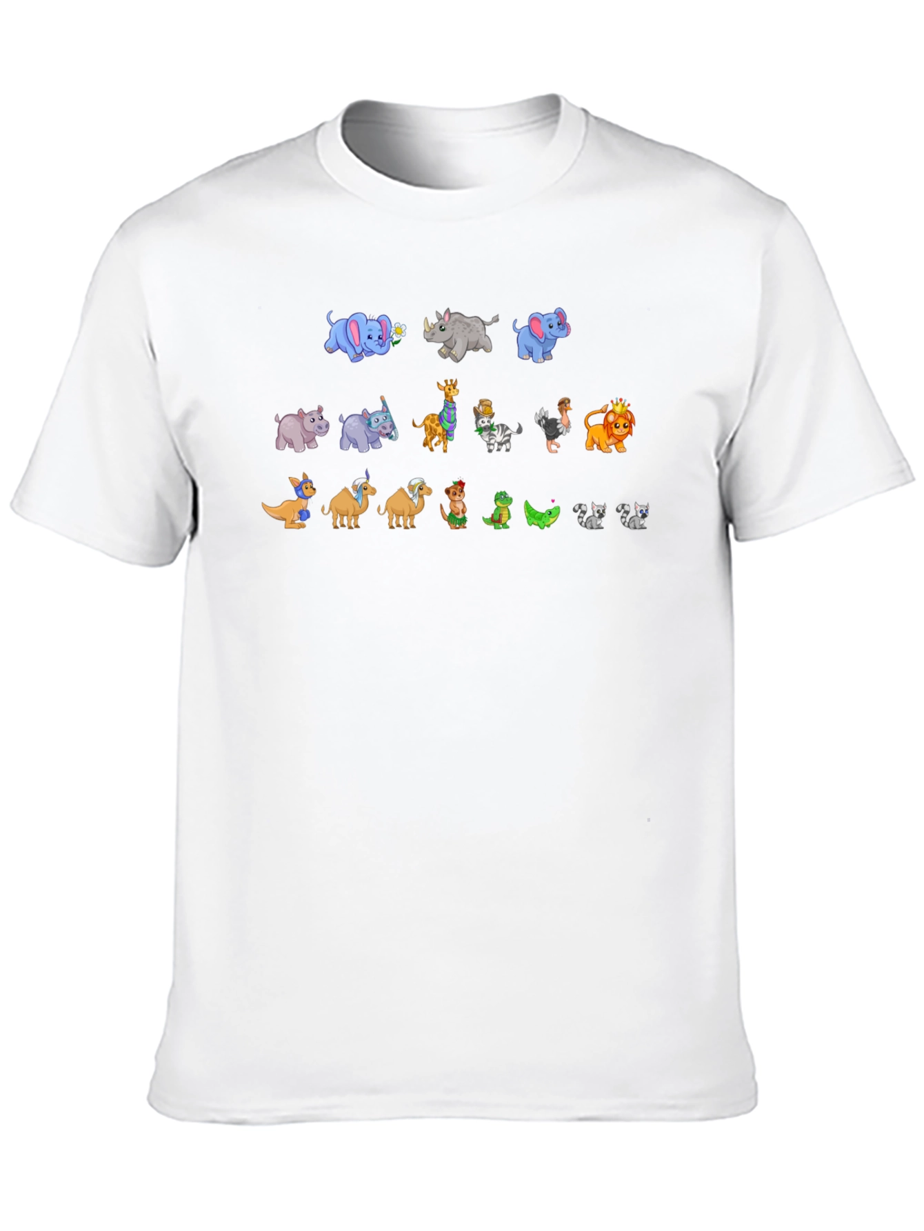 Zoo Animal Cartoon Print Black T-Shirt