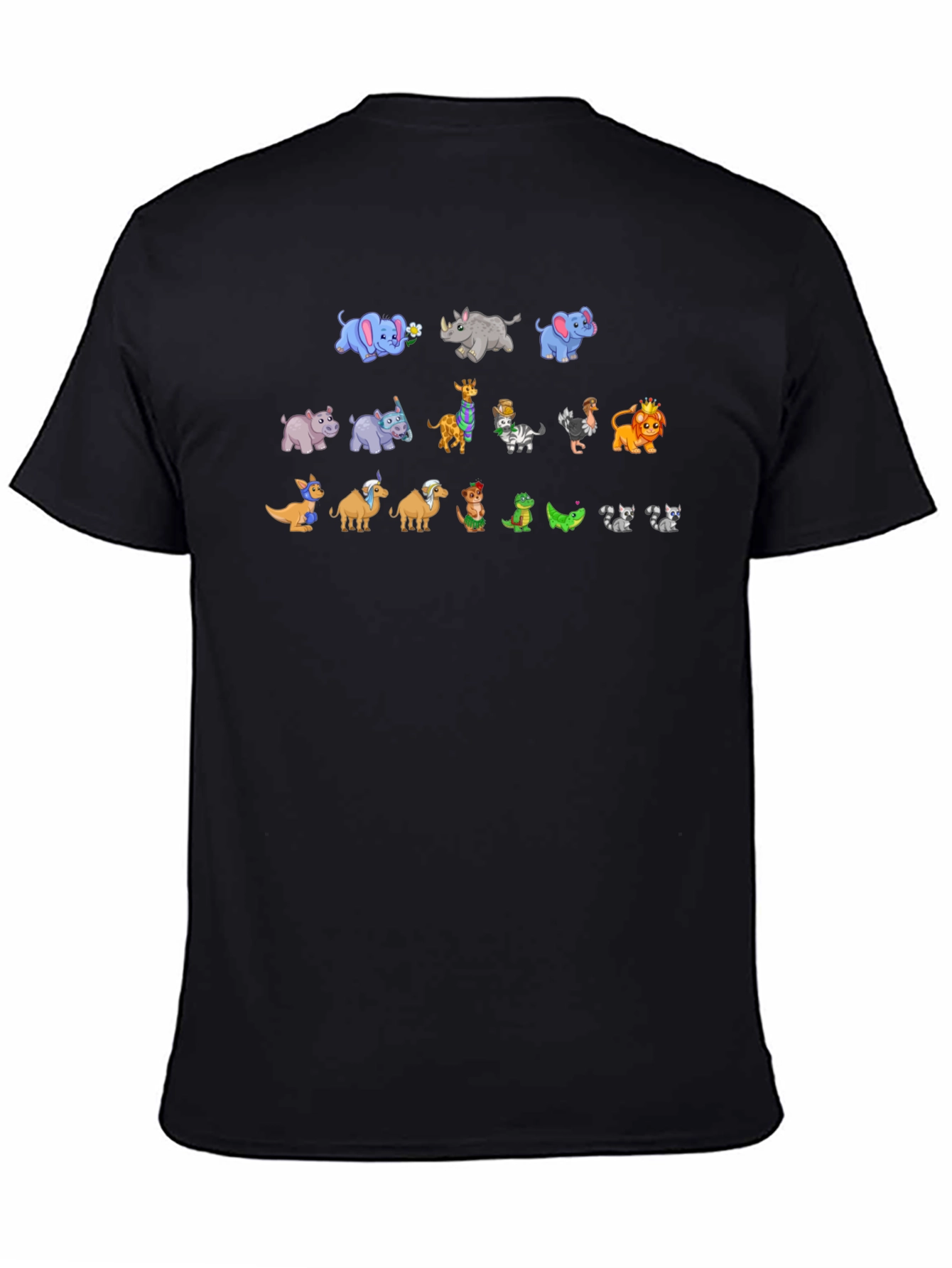Zoo Animal Cartoon Print Black T-Shirt
