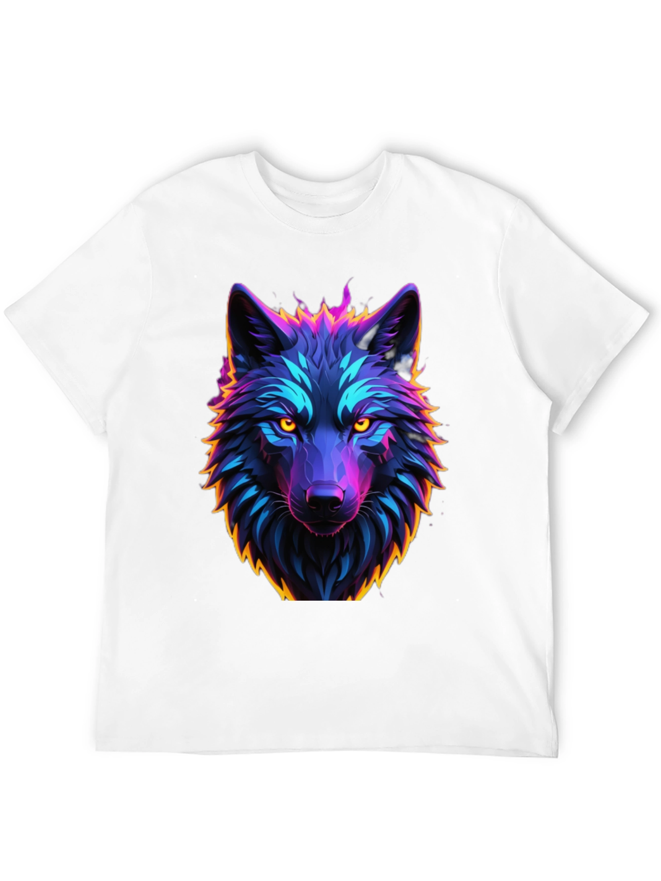 Neon Wolf Graphic Tee - Black Cotton