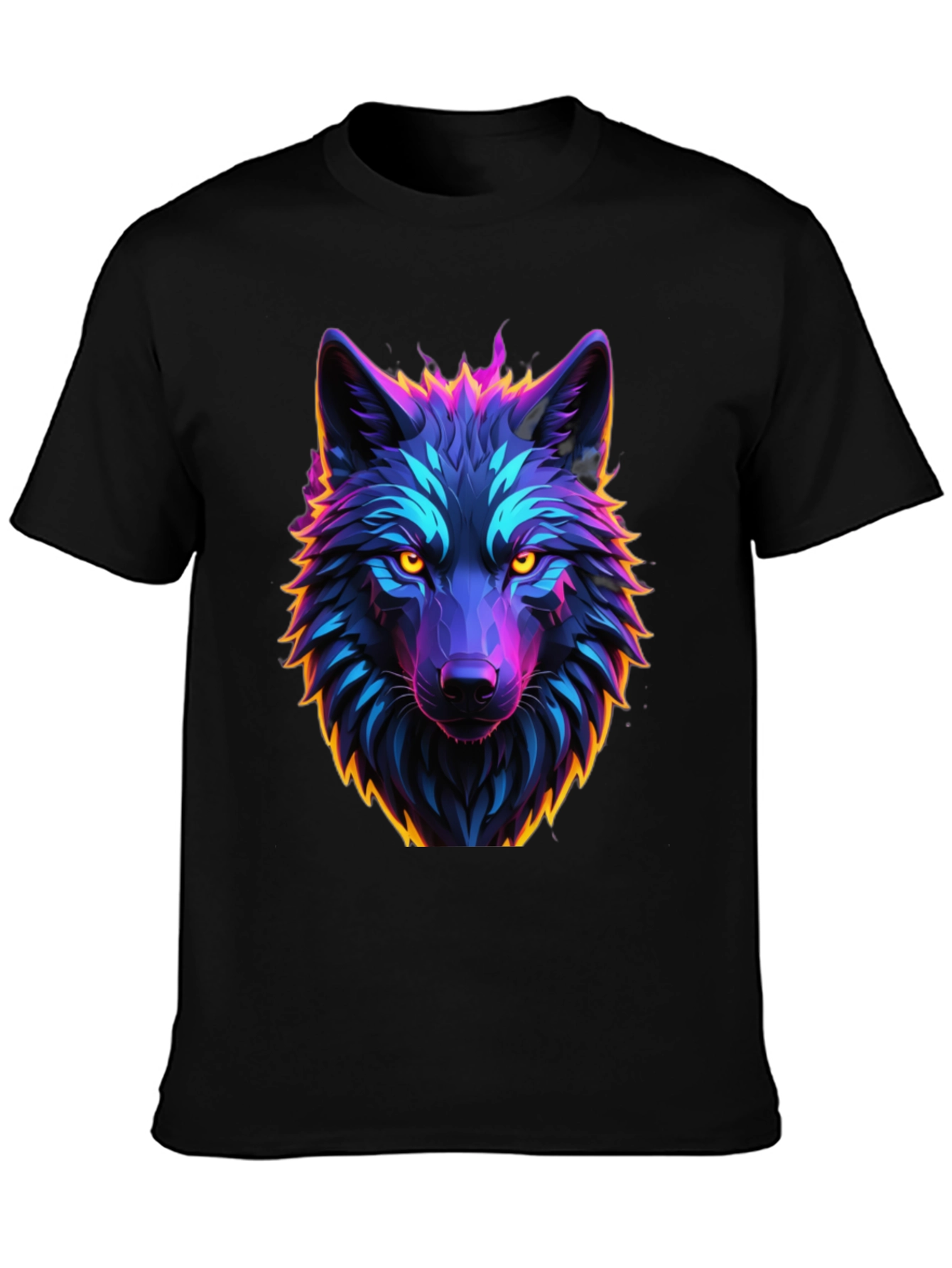 Neon Wolf Graphic Tee - Black Cotton
