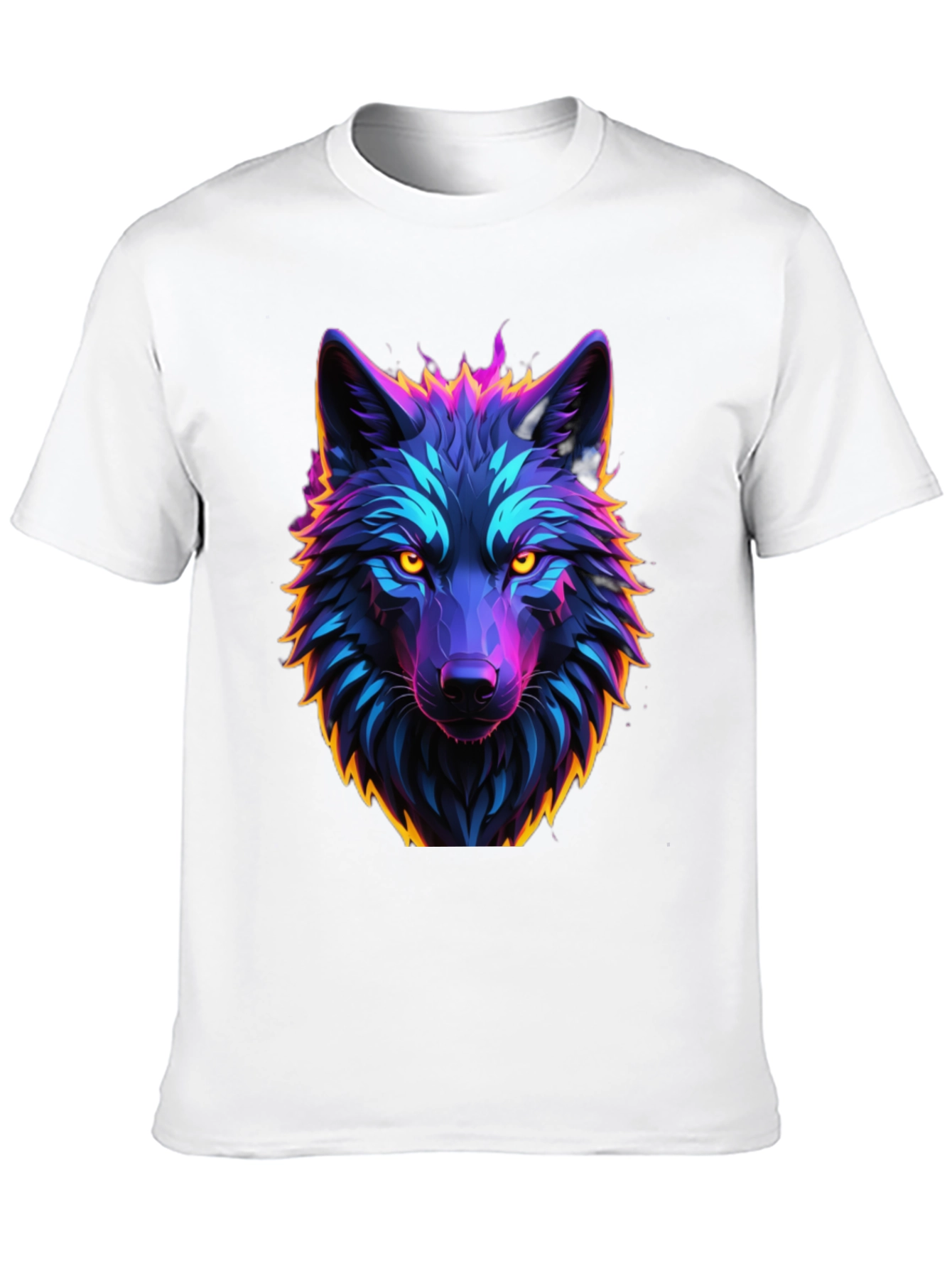 Neon Wolf Graphic Tee - Black Cotton