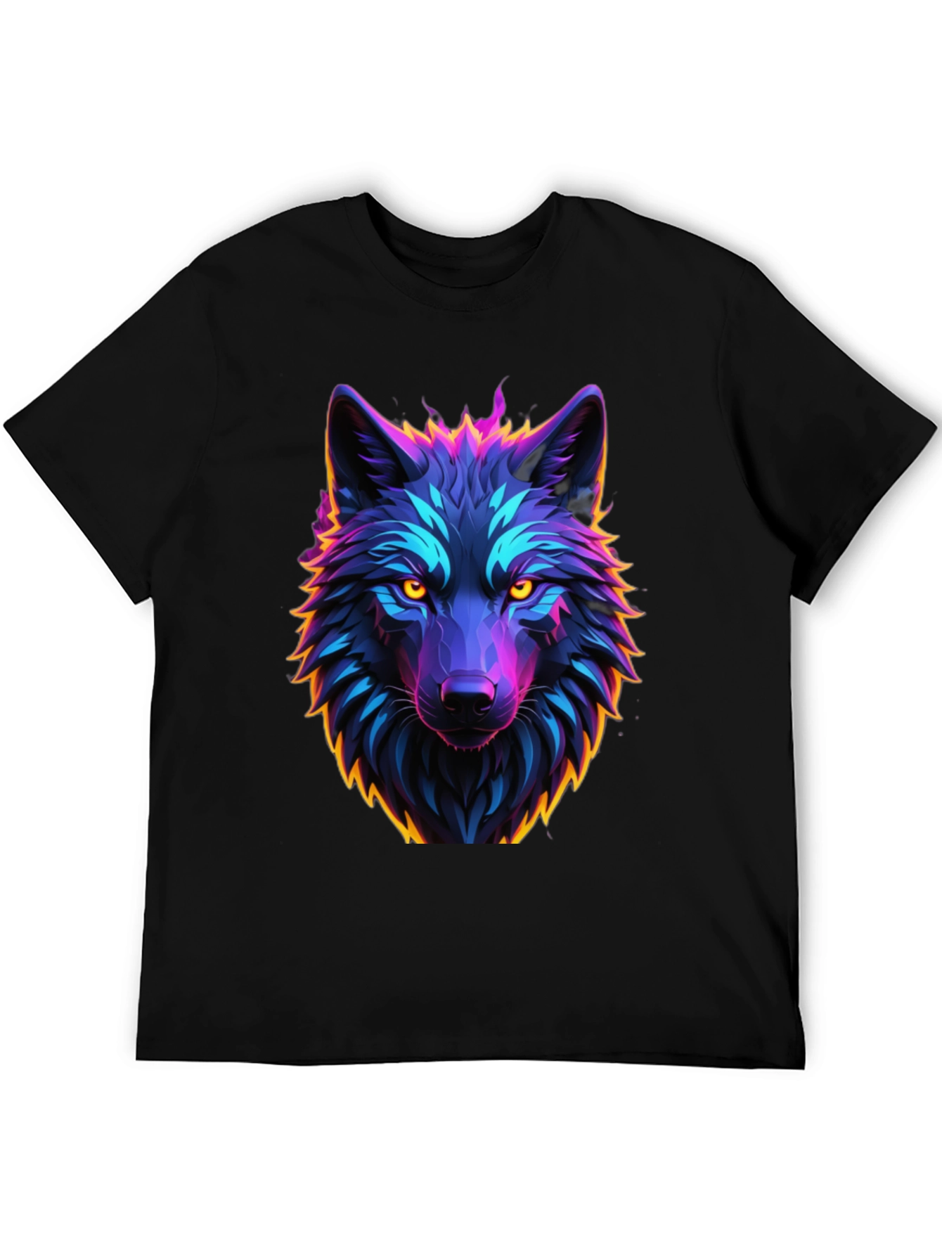 Neon Wolf Graphic Tee - Black Cotton