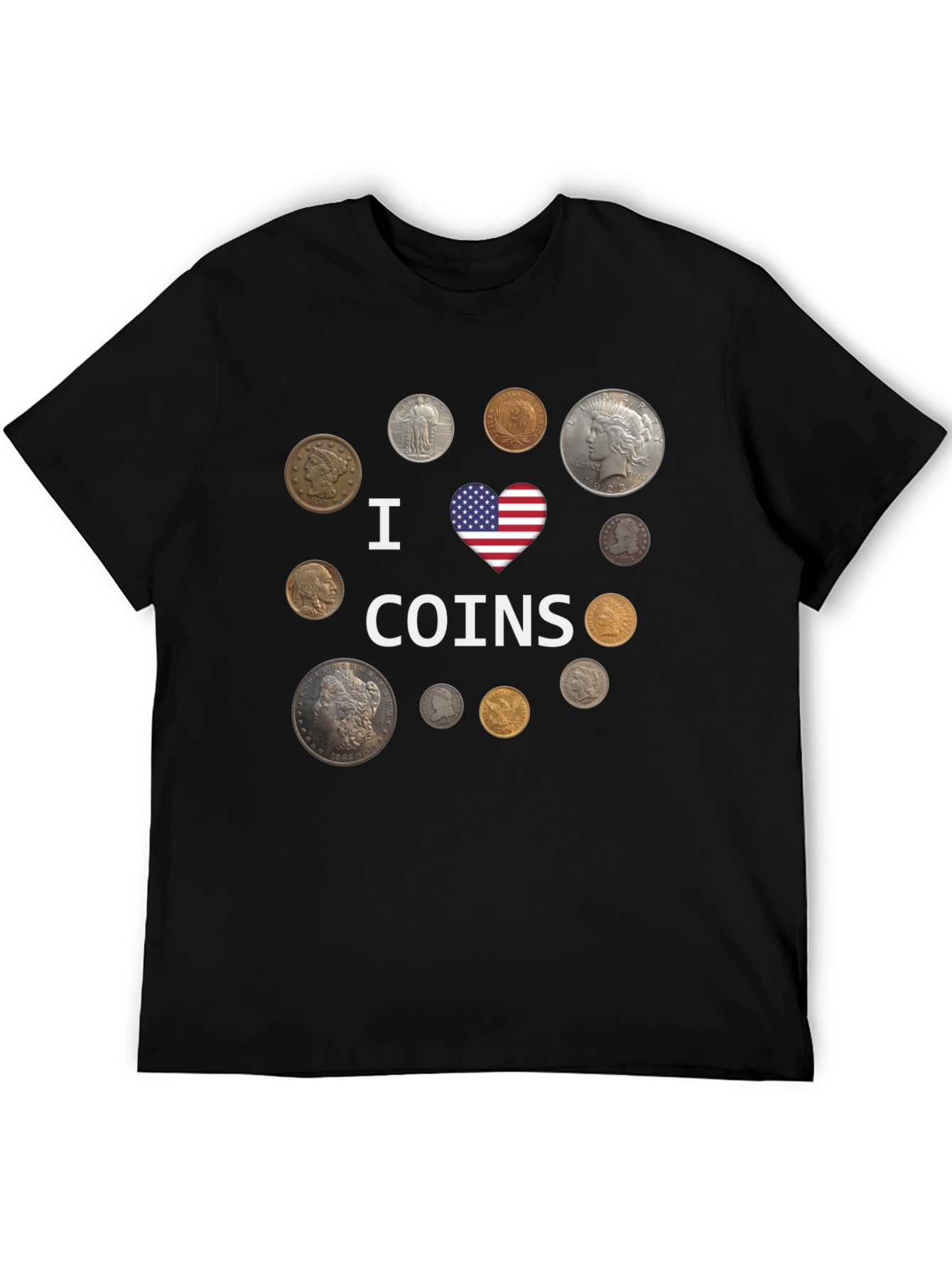 I Heart Coins Black T-Shirt