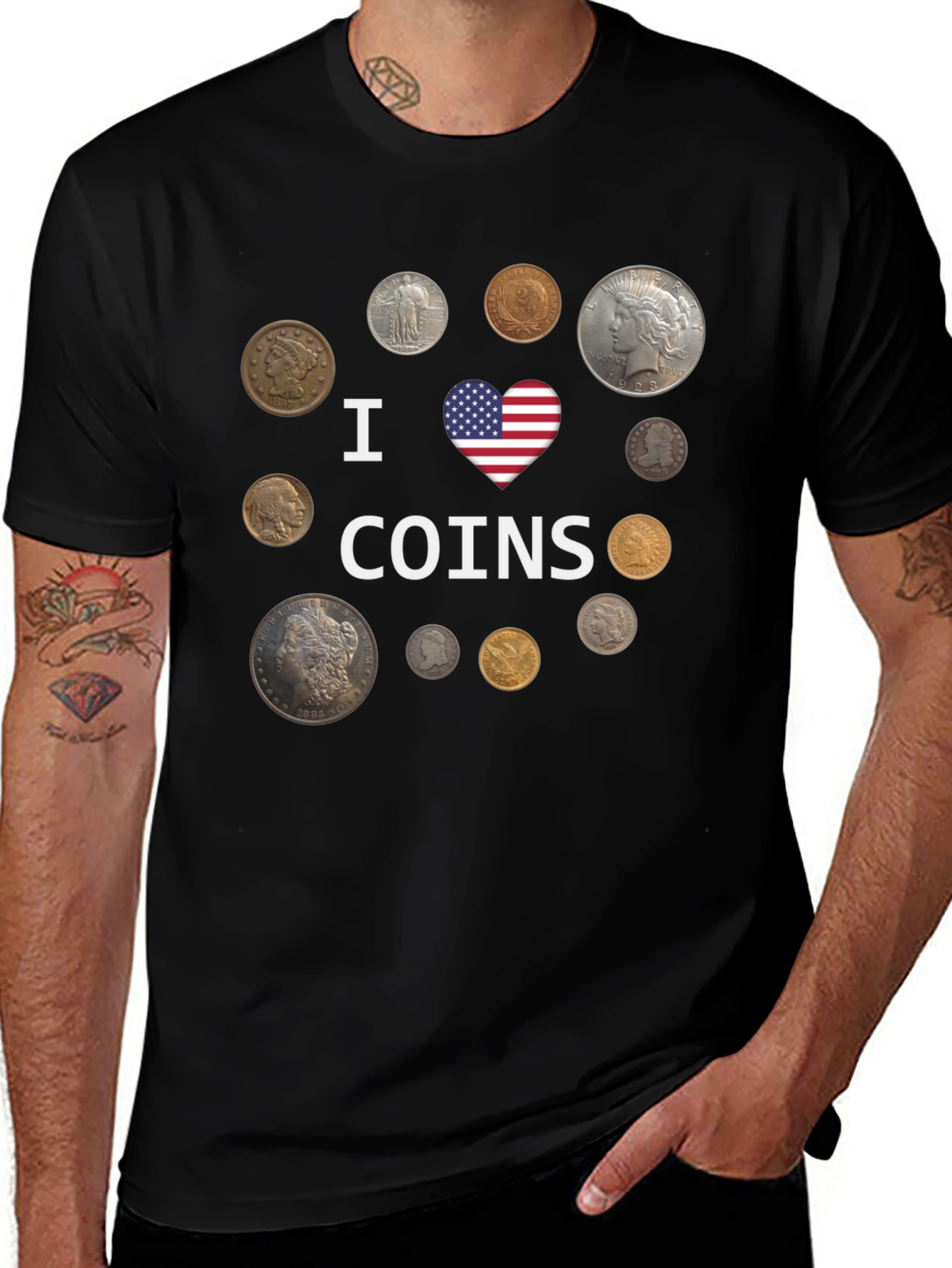 I Heart Coins Black T-Shirt