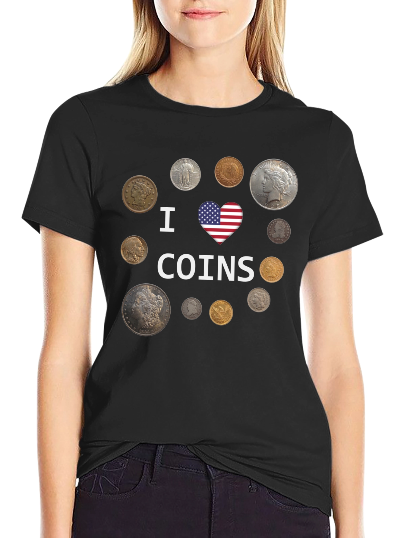 I Heart Coins Black T-Shirt