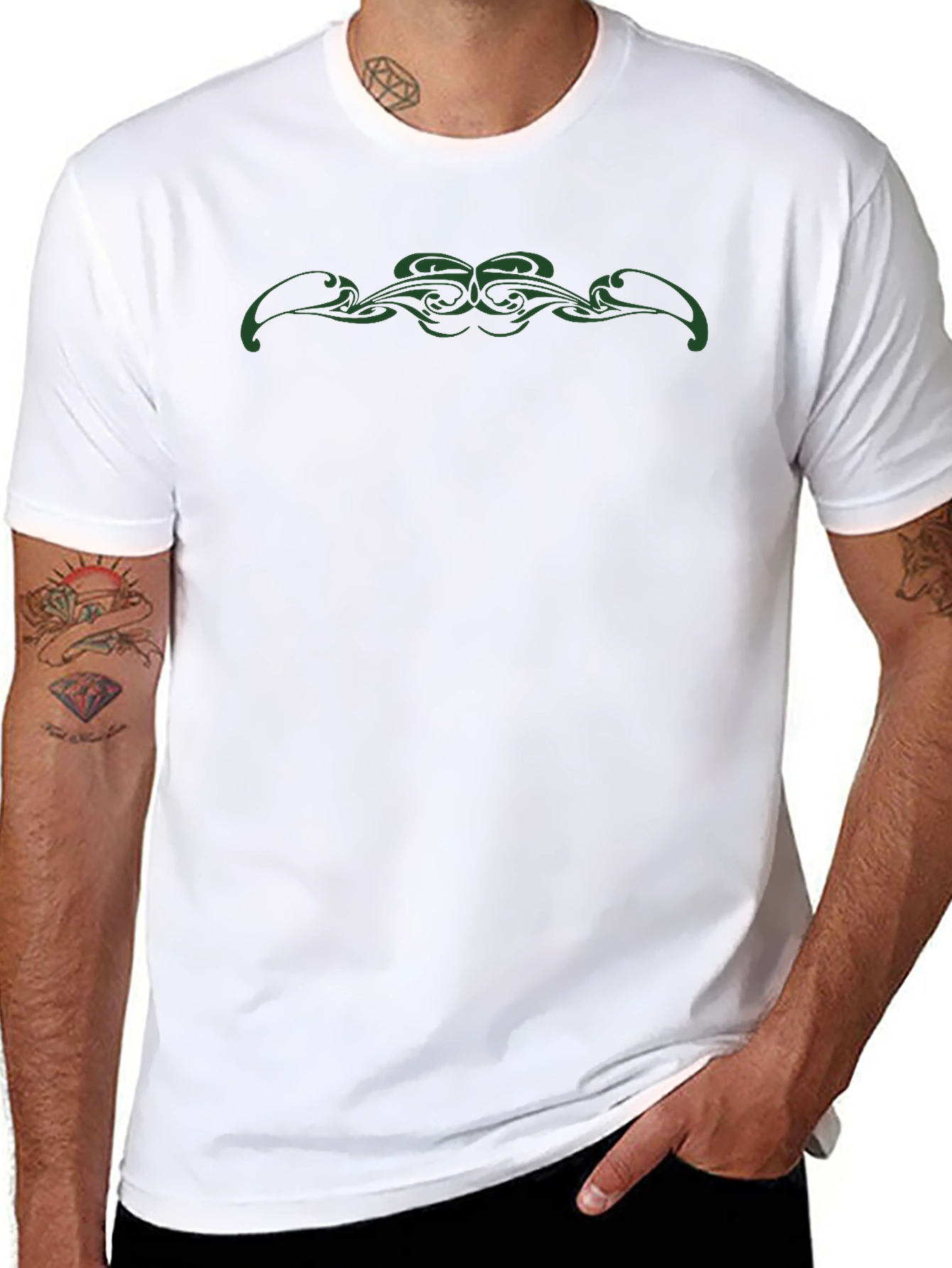 Mens Black T-Shirt with Green Tribal Design