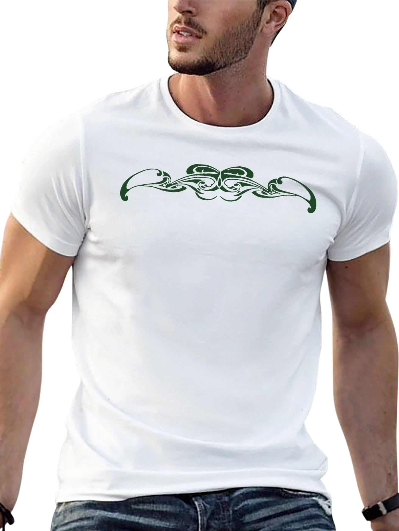 Mens Black T-Shirt with Green Tribal Design
