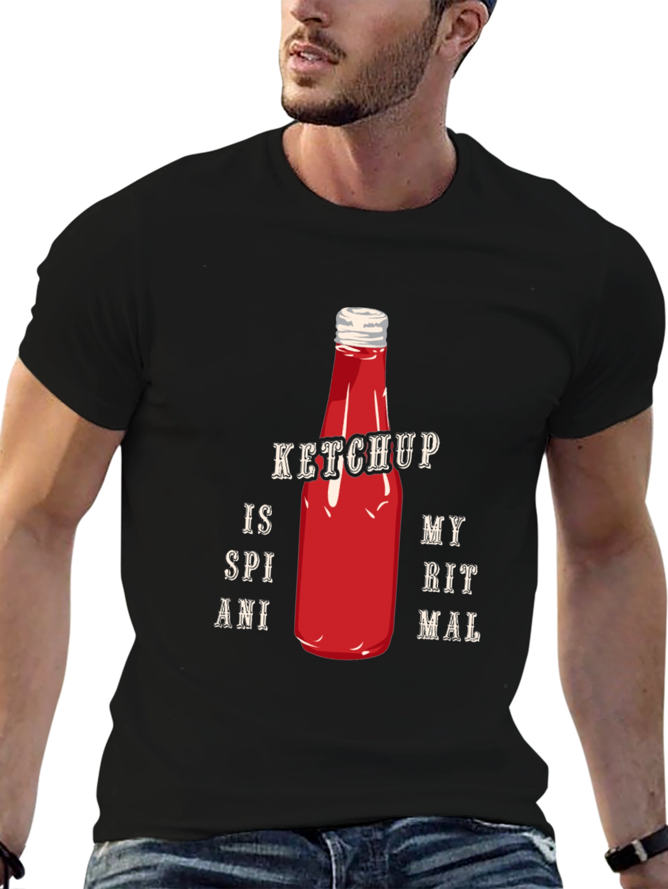 Ketchup Spiritual Animal Graphic Tee - Casual Black T-Shirt