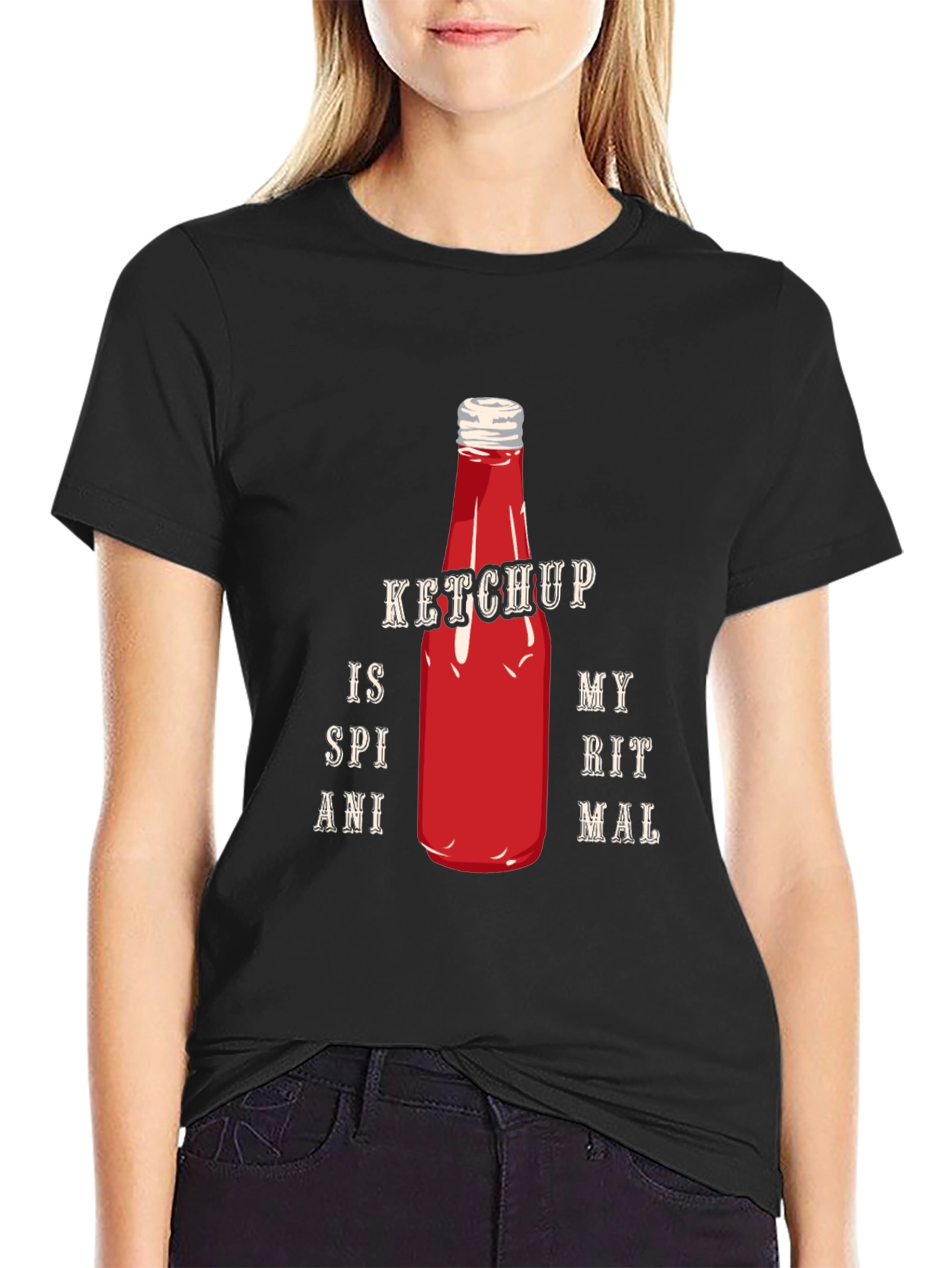 Ketchup Spiritual Animal Graphic Tee - Casual Black T-Shirt
