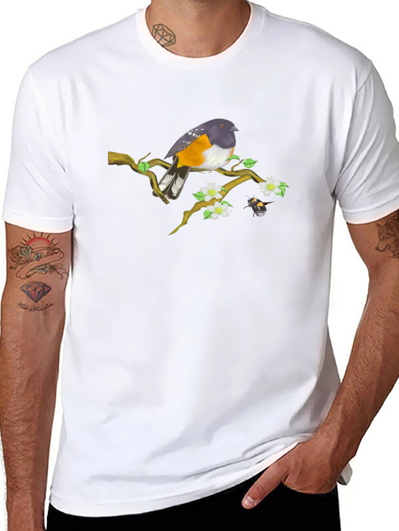 Bird on Branch Graphic Tee - Unique Design