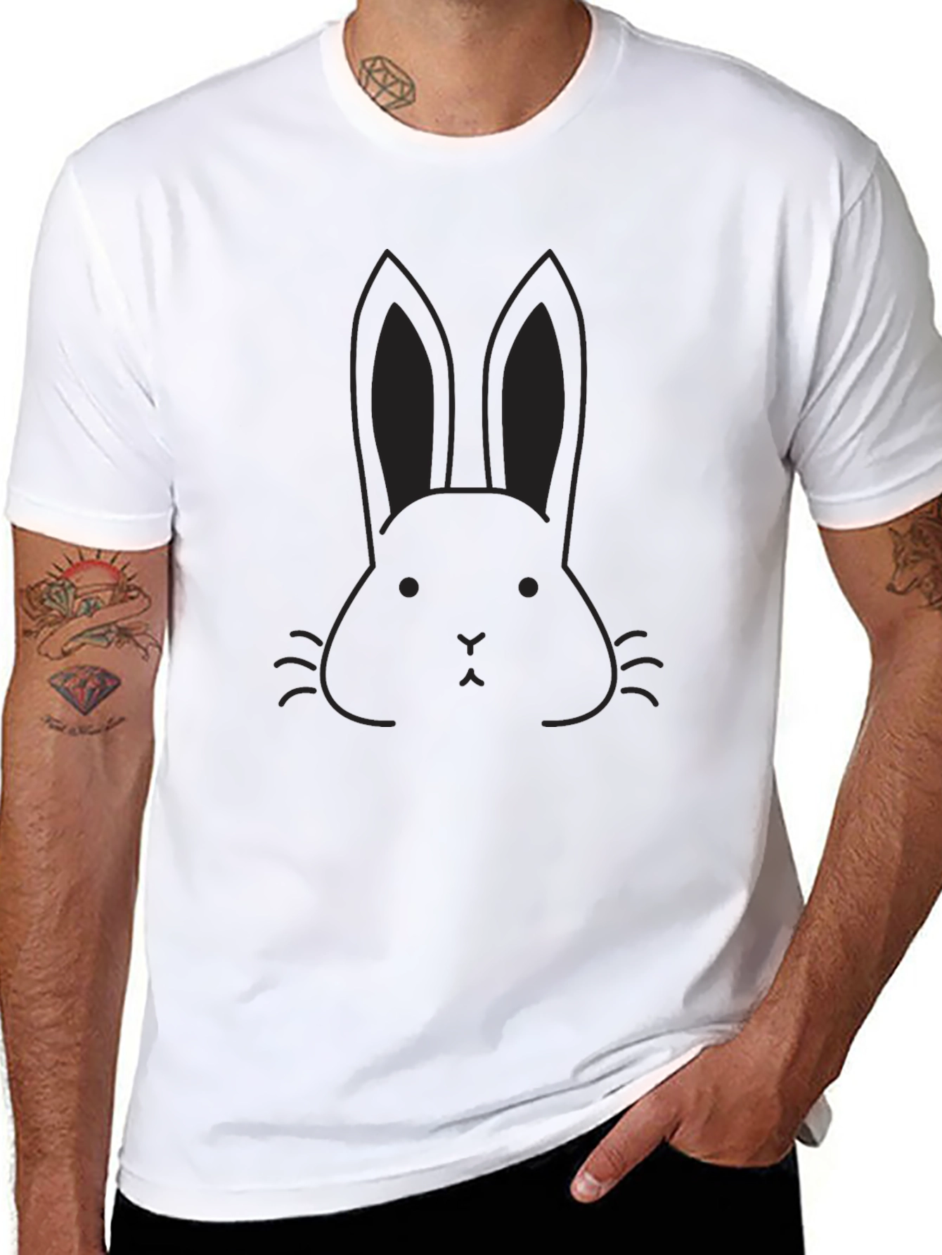 Mens Black T-Shirt - Bunny Rabbit Graphic Tee