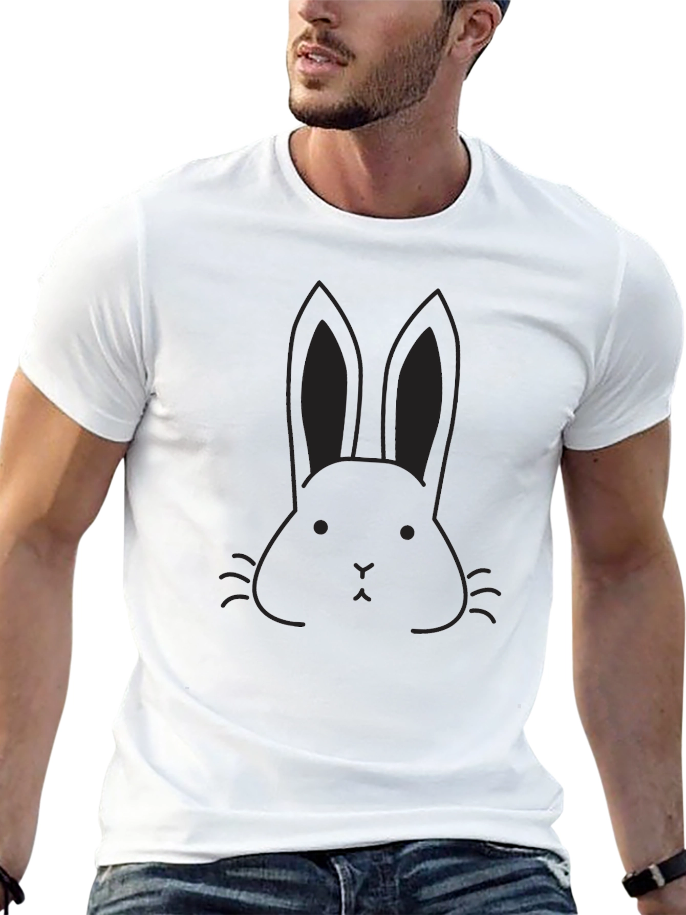 Mens Black T-Shirt - Bunny Rabbit Graphic Tee