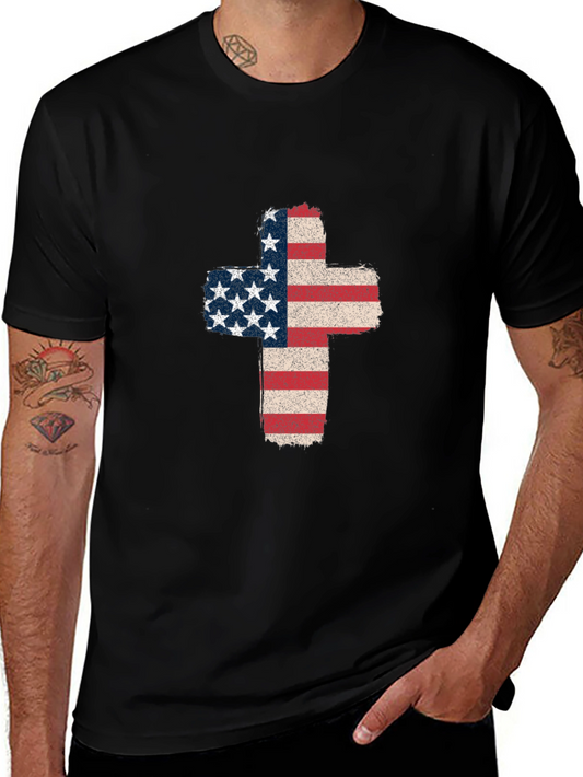 American Flag Cross Graphic T-Shirt