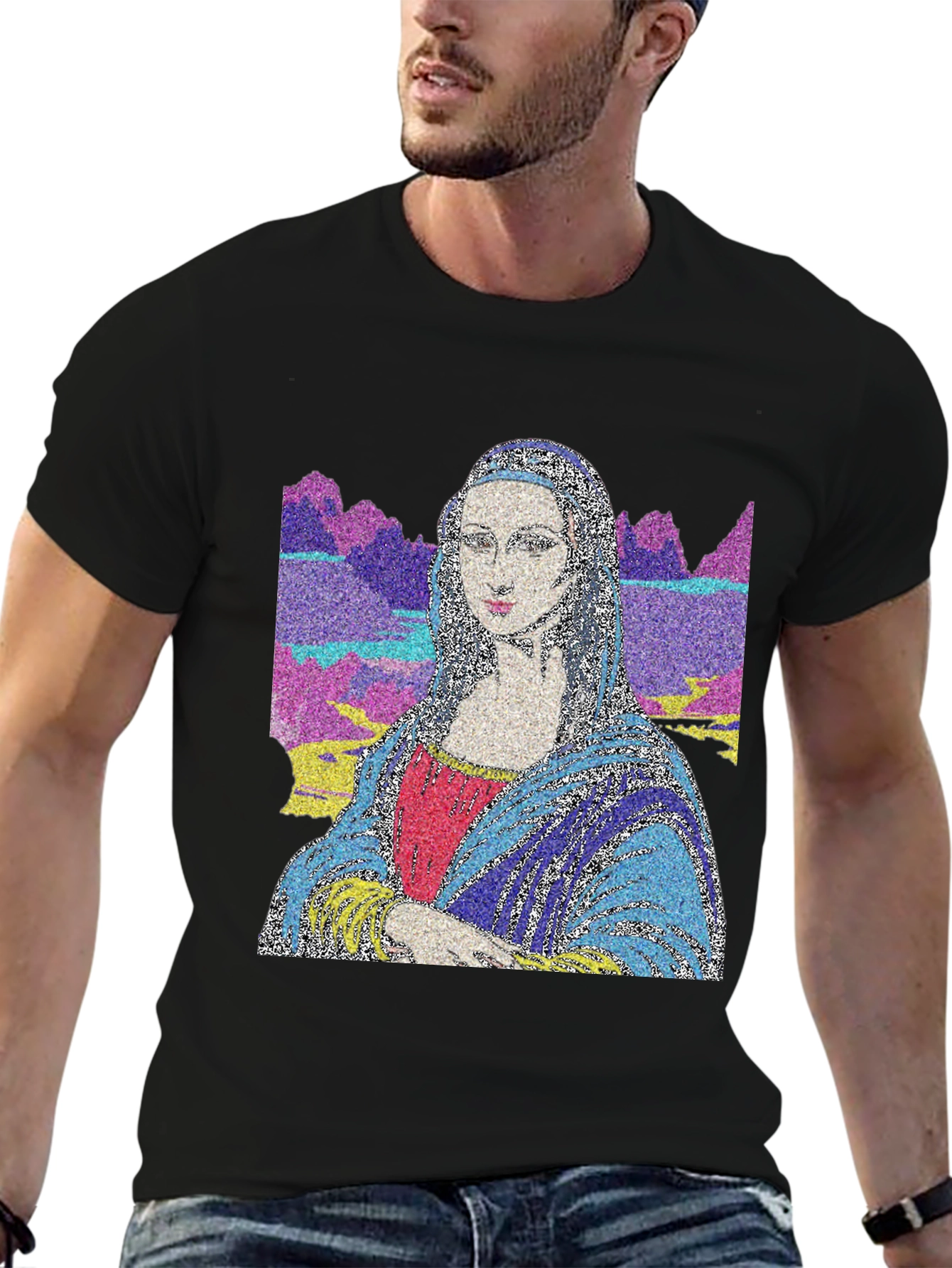 Mona Lisa Art T-Shirt - Mens Black Tee