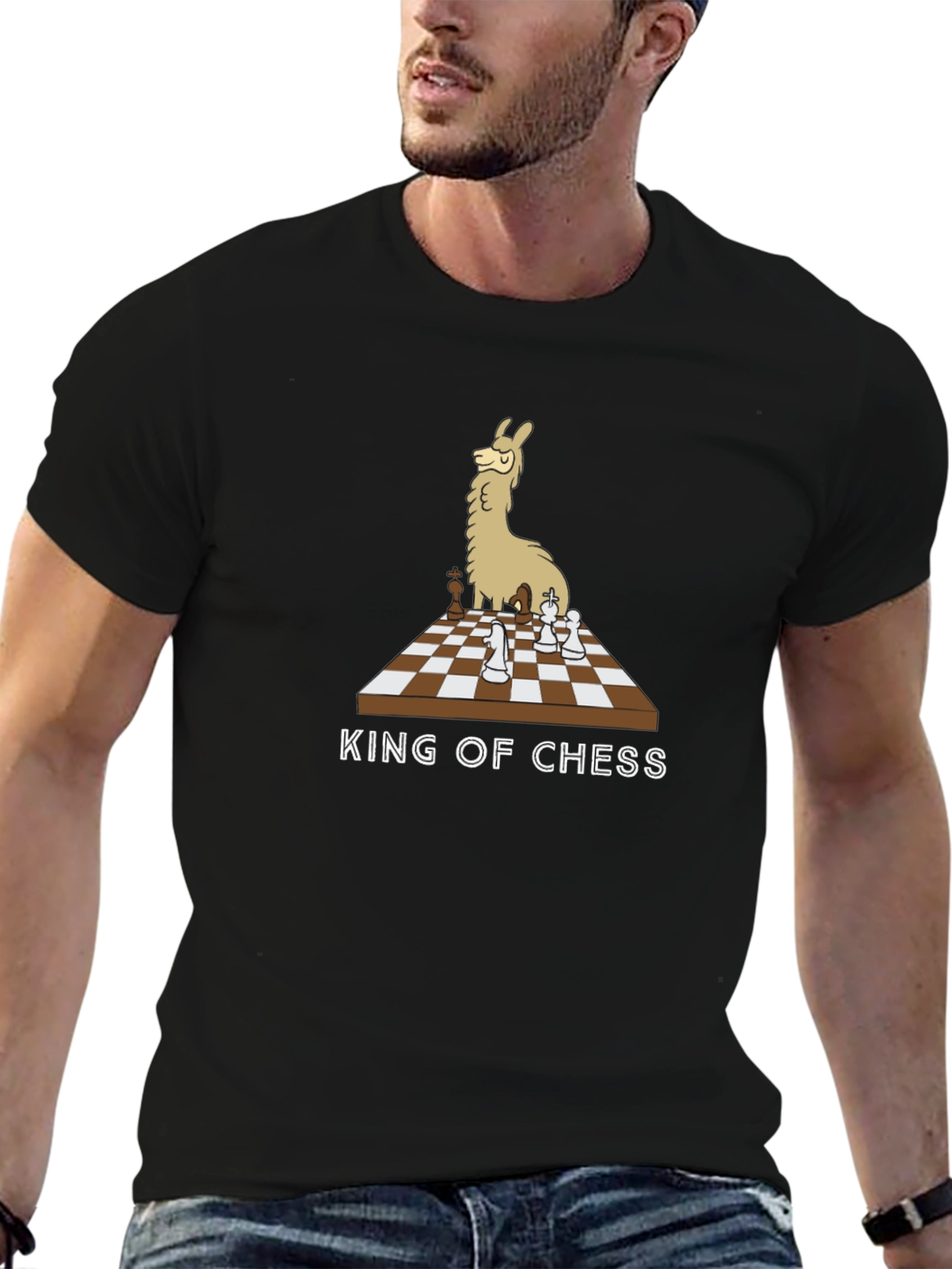 Llama King of Chess T-Shirt - Black Cotton Tee