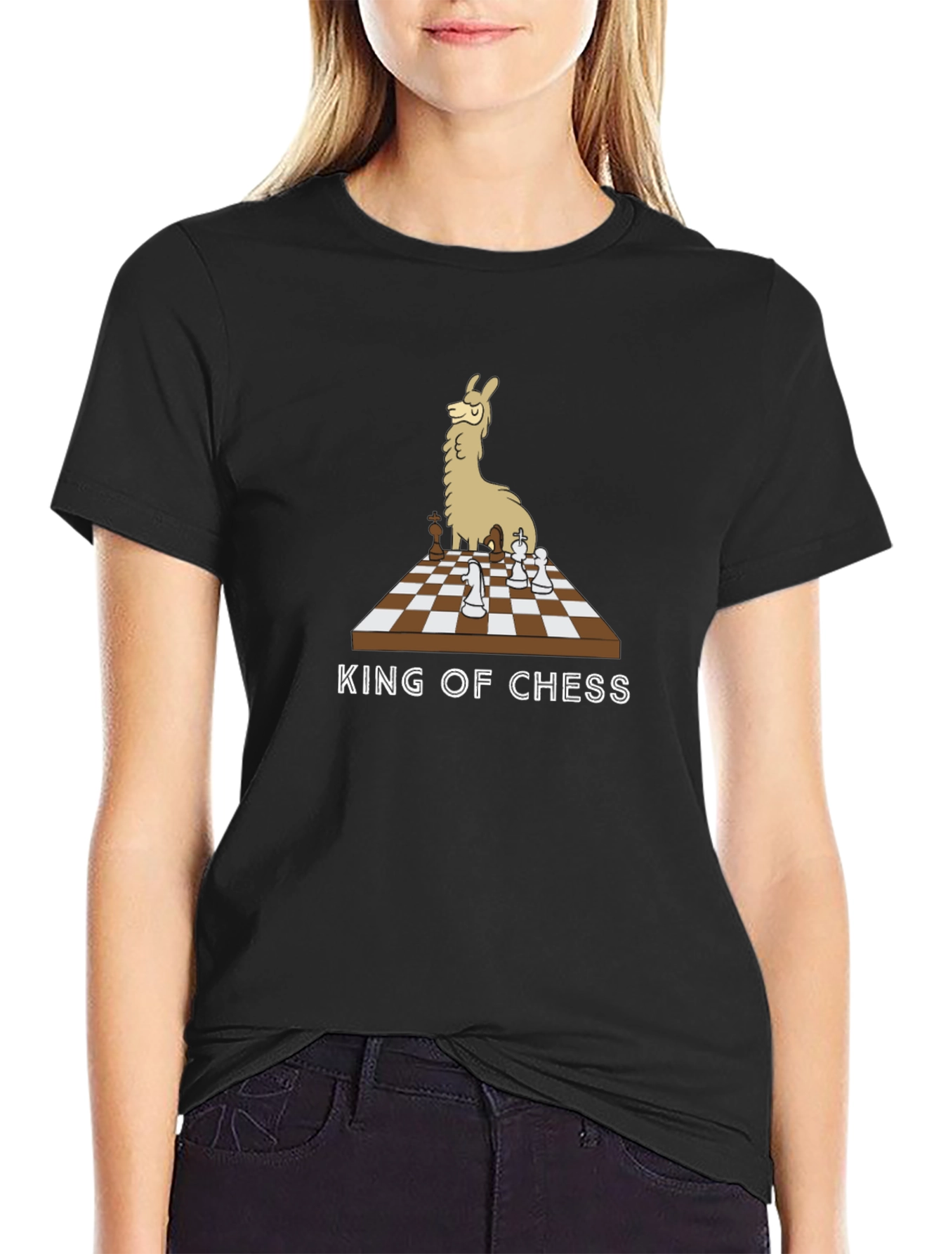 Llama King of Chess T-Shirt - Black Cotton Tee