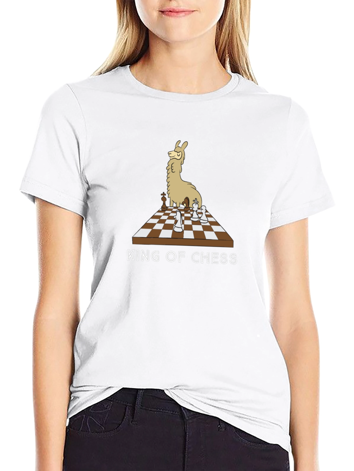 Llama King of Chess T-Shirt - Black Cotton Tee