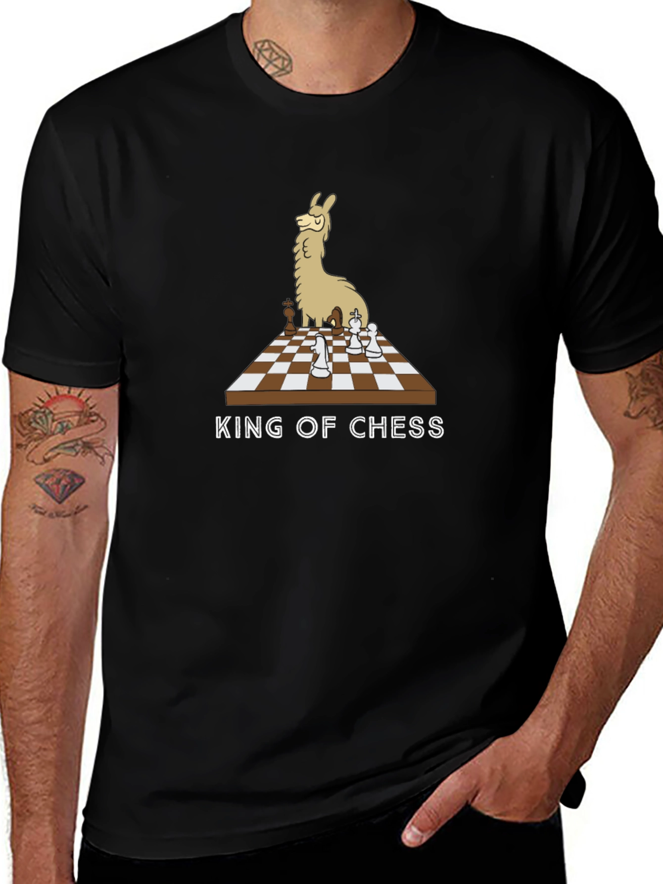 Llama King of Chess T-Shirt - Black Cotton Tee